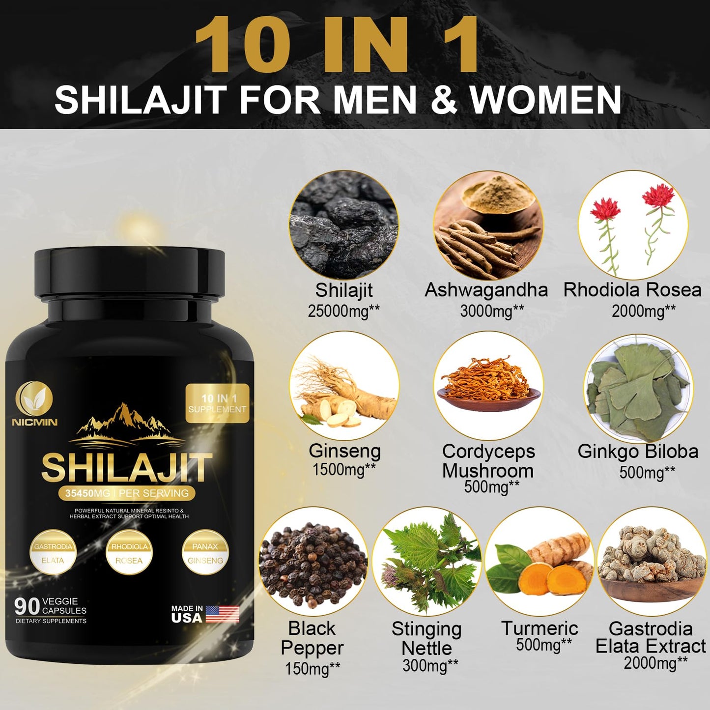 NICMIN Pure Shilajit Supplement Capsules 180 Capsules