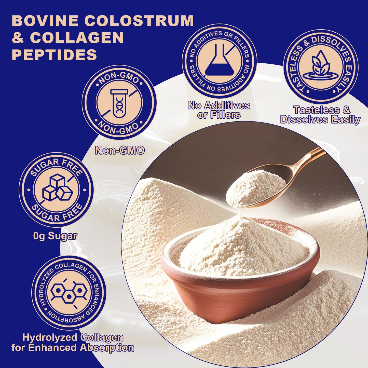 LanranBee Grass-Fed Bovine Colostrum Collagen Powder with Probiotics, Hydrolyzed Collagen Peptides, Sugar Free, 4.5