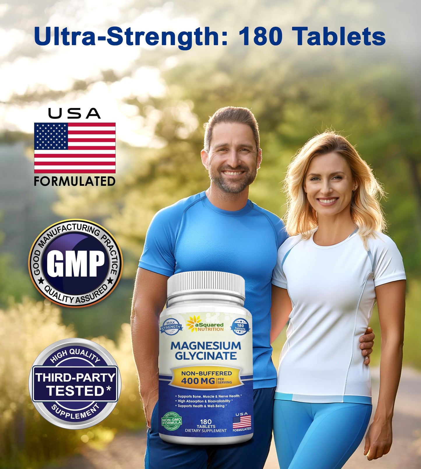 aSquared Nutrition Magnesium Glycinate 400mg Tablets 180 Count