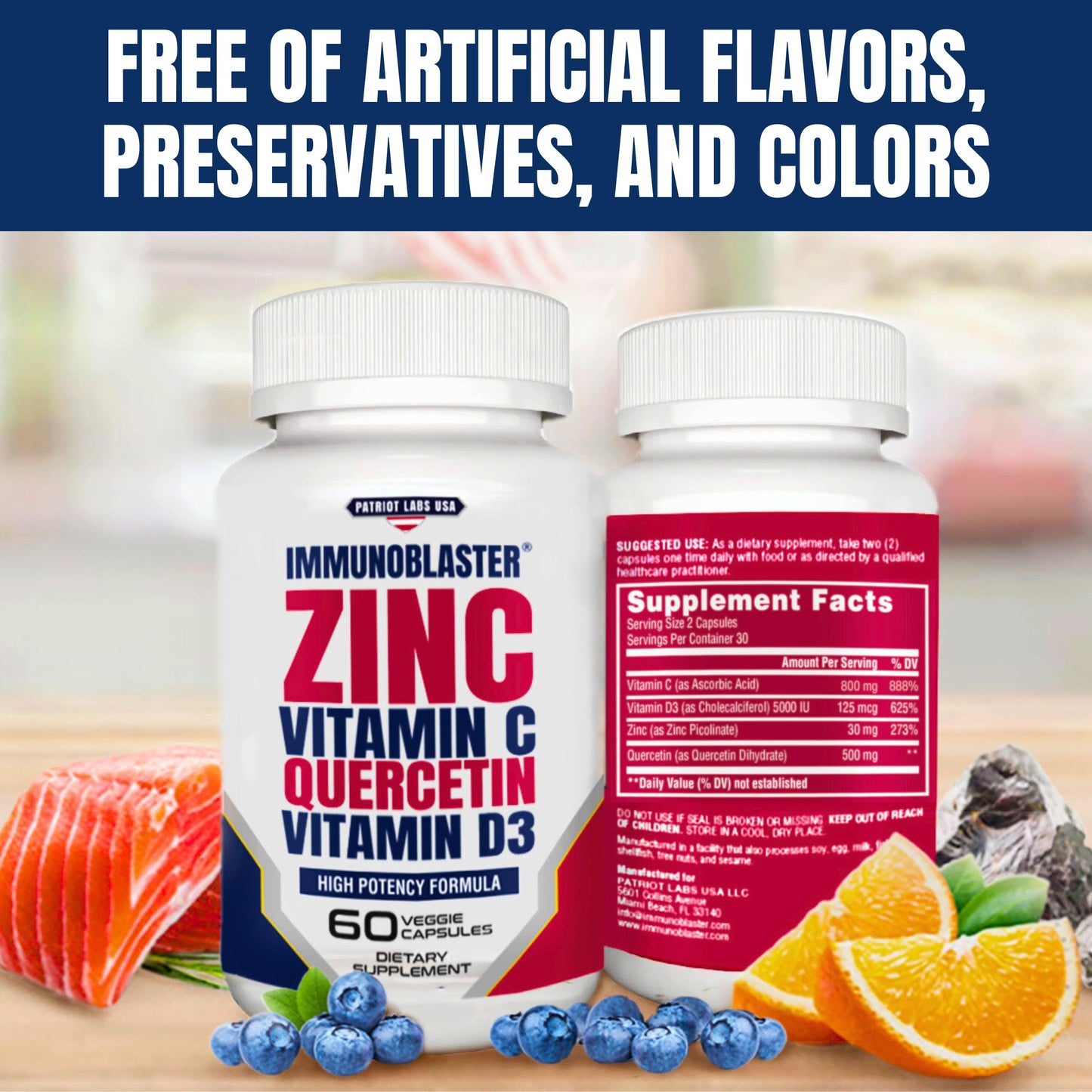 IMMUNO BLASTER Zinc Quercetin Vitamin C 800 mg with Vitamin D3 Antioxidant Immune Support High Potency Quercetin Zinc Supplement Capsule, 60 Count