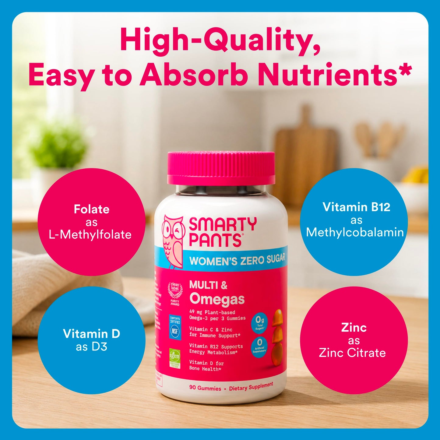 SmartyPants Zero Sugar Women’s Multivitamin Gummies, 90 Count