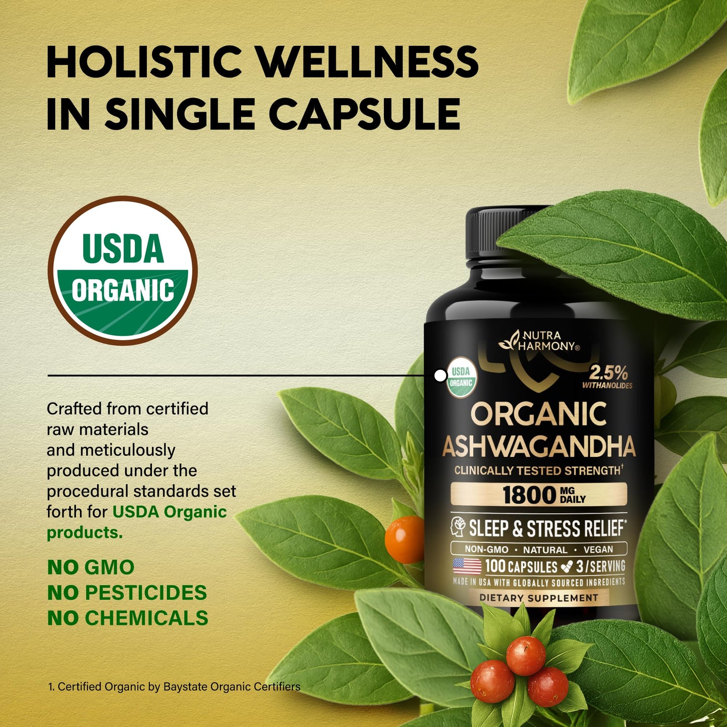 NUTRAHARMONY Ashwagandha Capsules 100 Count