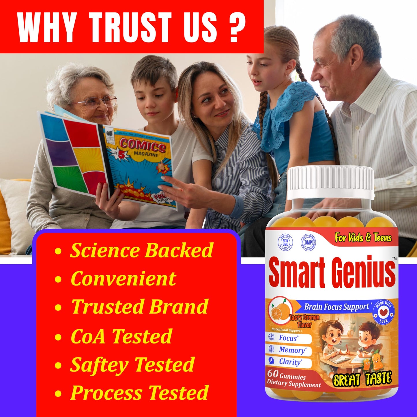 ROVita Smart Genius Omega-3 for Kids Gummy, 60 Count