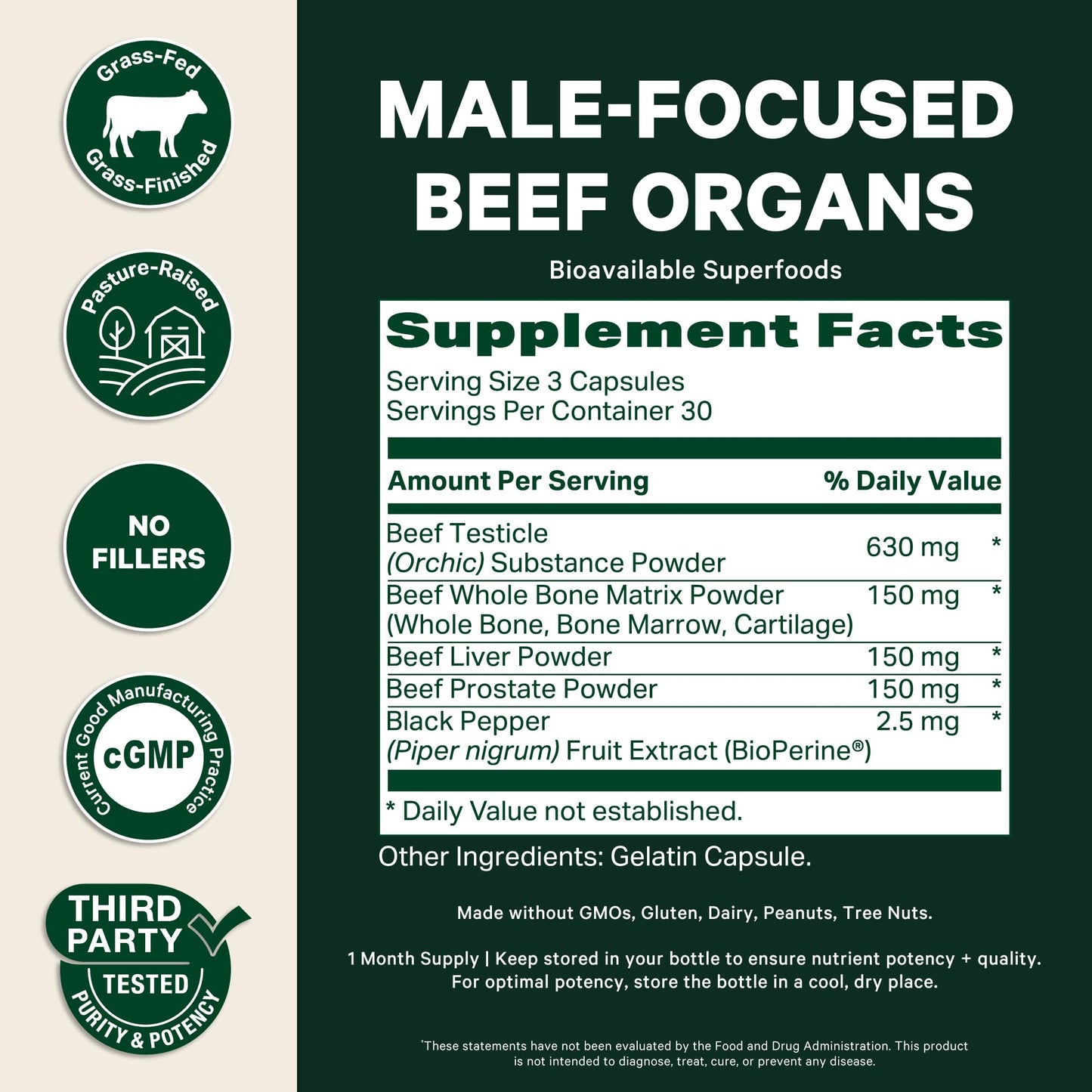 Pink Stork Men's Beef Organ Complex Capsule, 60 Count
