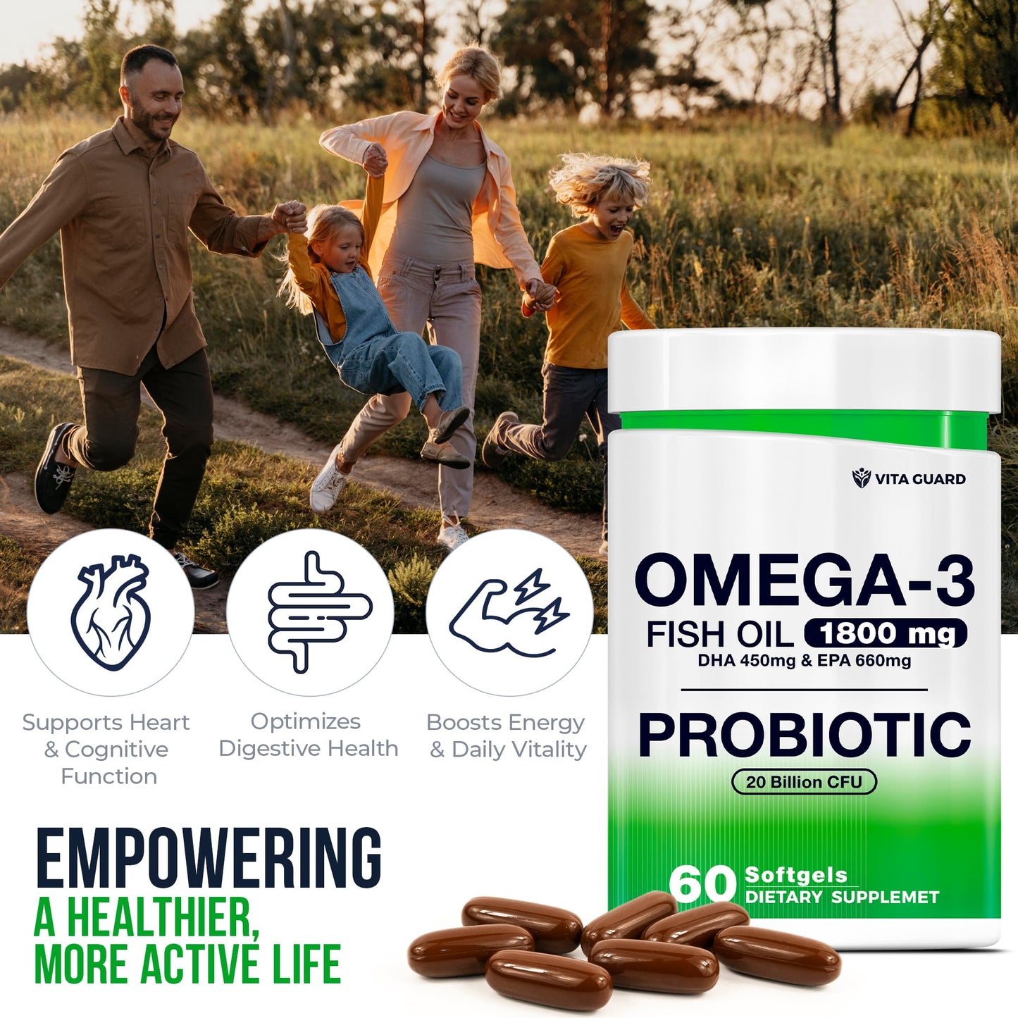 Vita Guard Omega-3 Fish Oil with Probiotics Softgels, 60 Count
