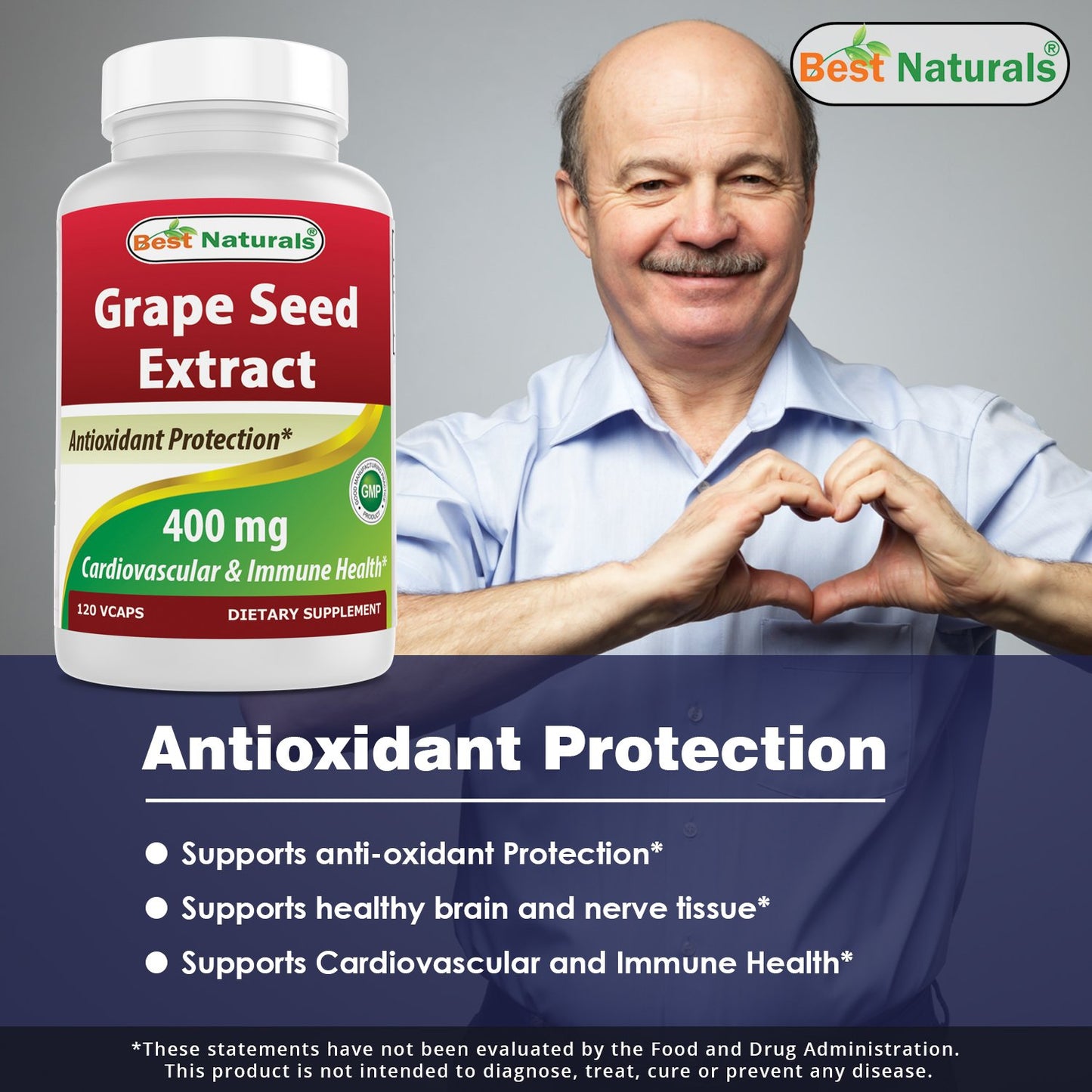 Best Naturals Grape Seed Extract 400 mg & Hawthorn Berry 565 mg Capsules, 2 Capsules