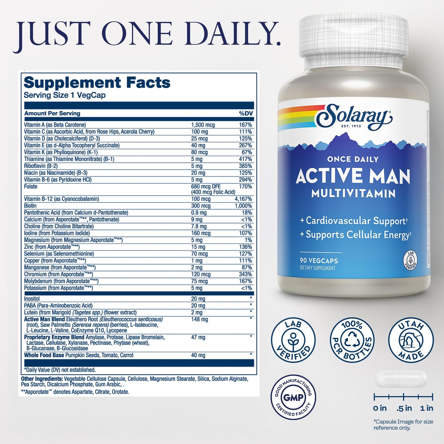 SOLARAY Once Daily Active Man Multivitamin Capsule 90 Count