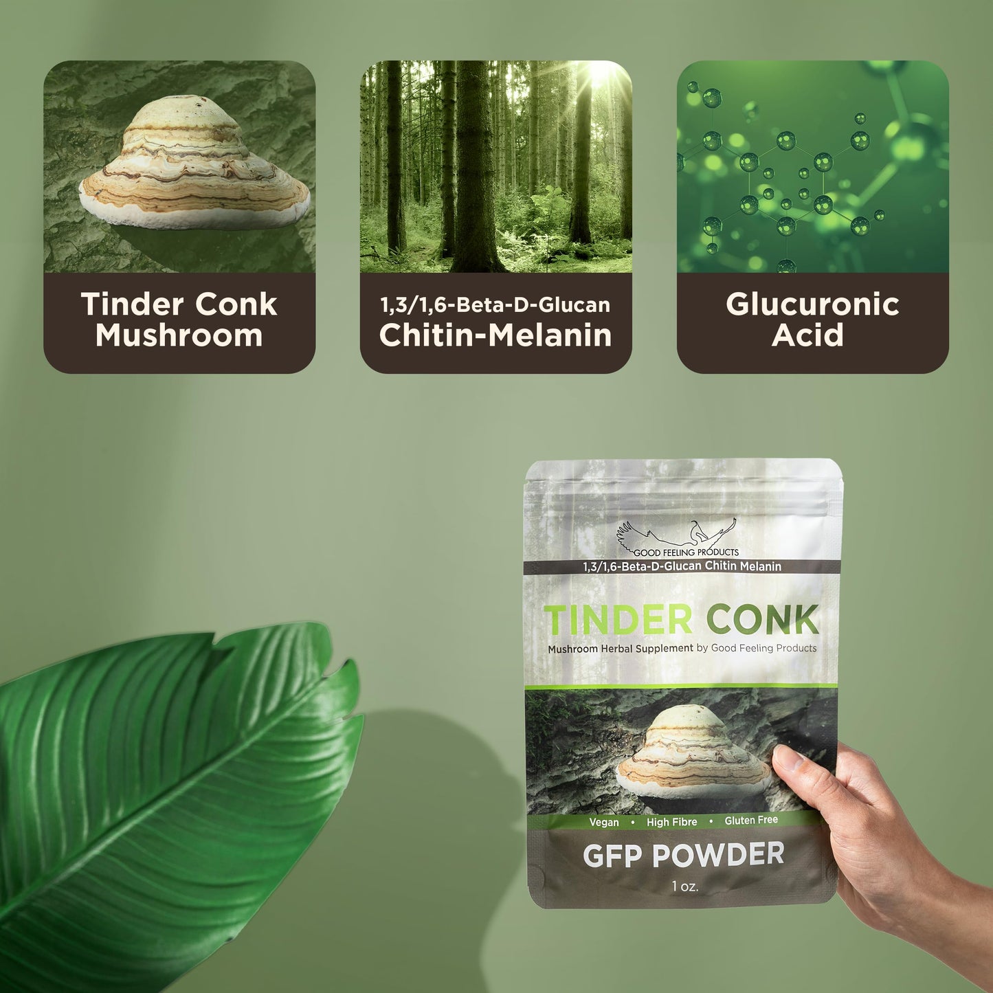 Good Feeling Products GFP Powder Mushroom Supplement Tinder Conk - Immune Support for Men & Women, 1 Ounce