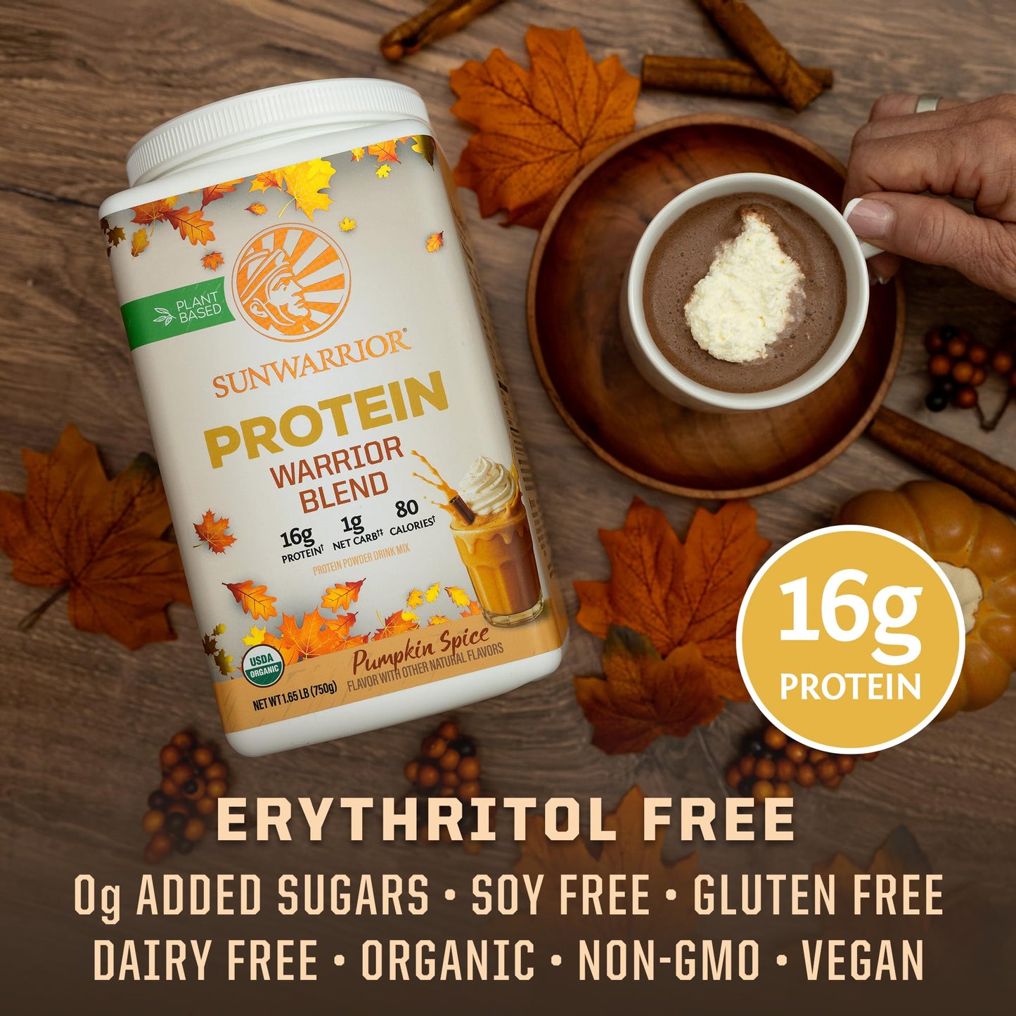 Sunwarrior Vegan Protein Powder Plant-Based Hemp Seed Pumpkin Spice Flavor, 30 Servings