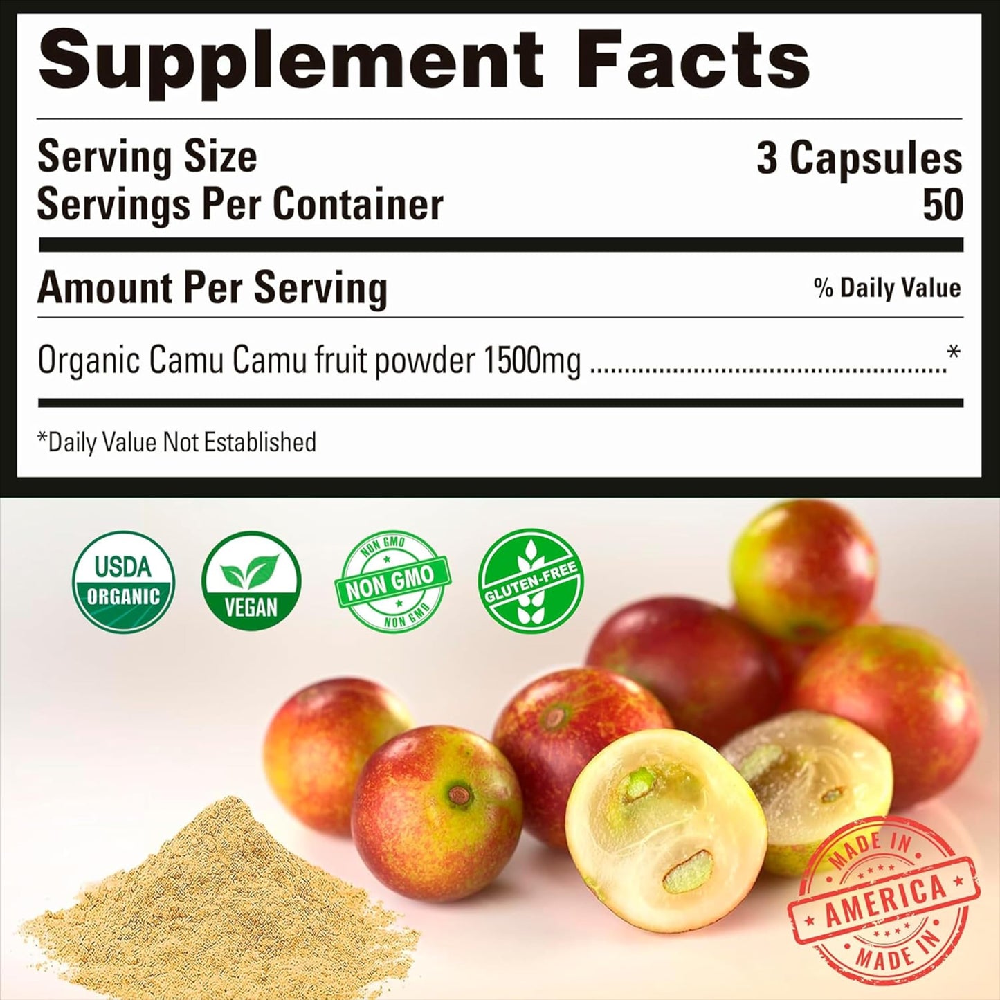Peruvian Naturals Vitamin C from Camu Camu Capsules 1500 mg, 150 Capsules