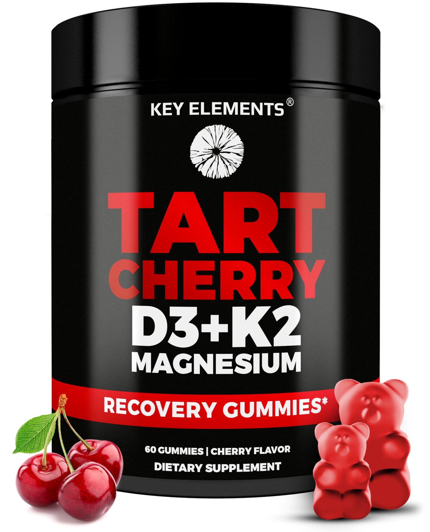 KEY ELEMENTS Recovery Tart Cherry Gummies with Vitamin D3 K2 5000 IU & Magnesium, 60 Gummies