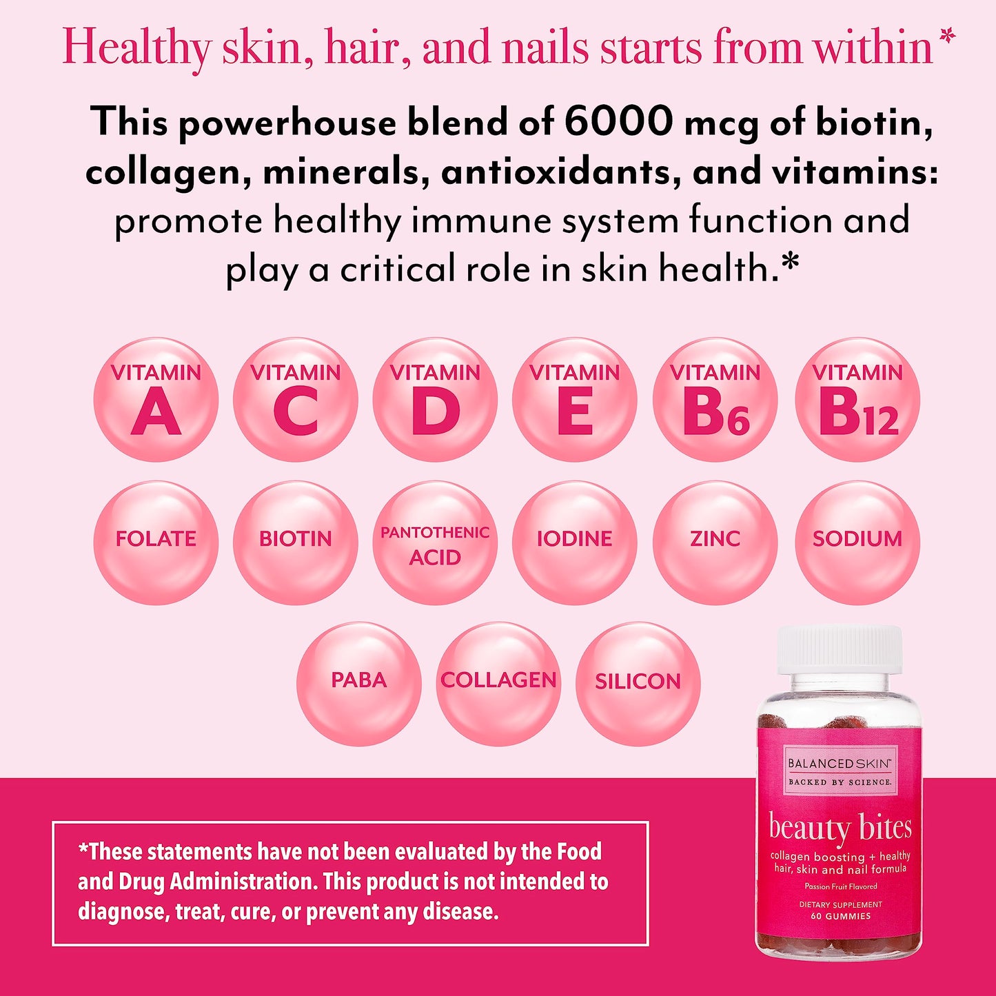 BALANCED SKIN Biotin Gummy Vitamins for Hair Skin Nails with Collagen, 1 Count