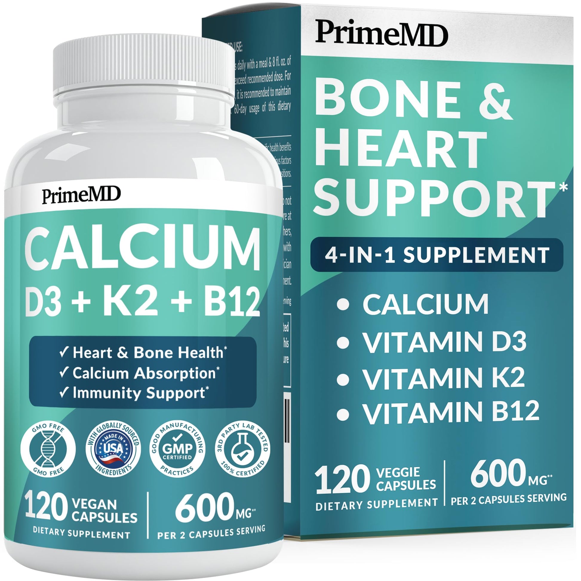 PrimeMD 4-in-1 Calcium Supplements for Women & Men Capsules 120 Count