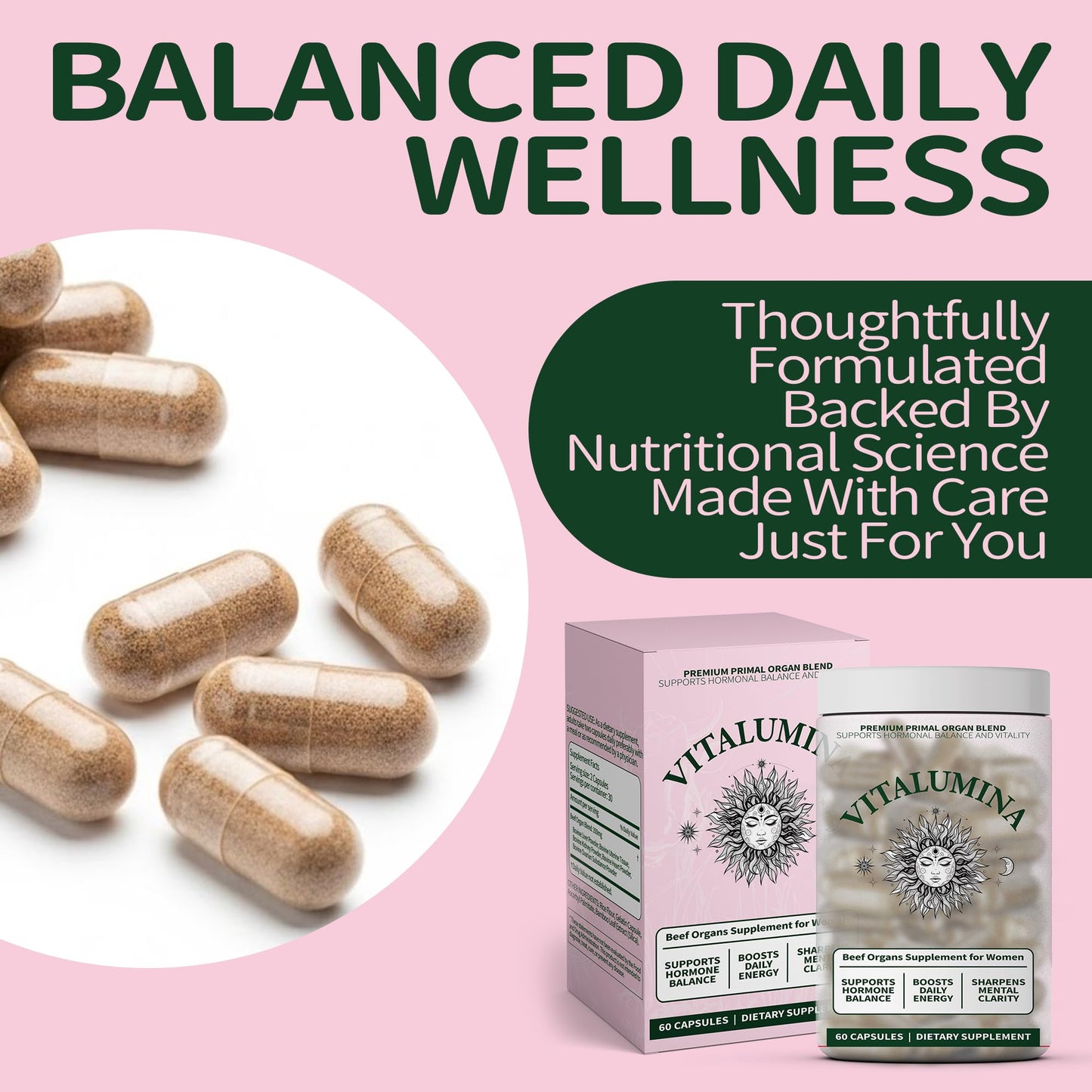 Vitalumina Primal Beef Liver, Heart & Kidney Capsules 60 Count