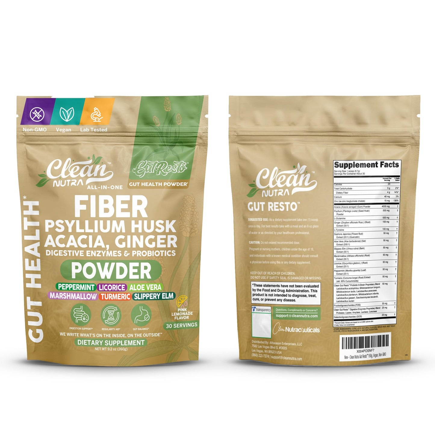 Clean Nutraceuticals GutResto Fiber Supplement Powder, 6.7
