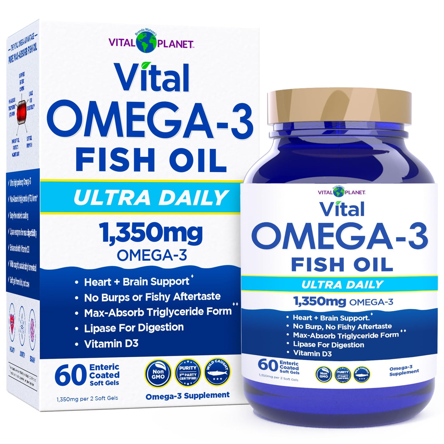 Vital Planet Vital Omega 3 Fish Oil Ultra Daily Supplement Softgels 60