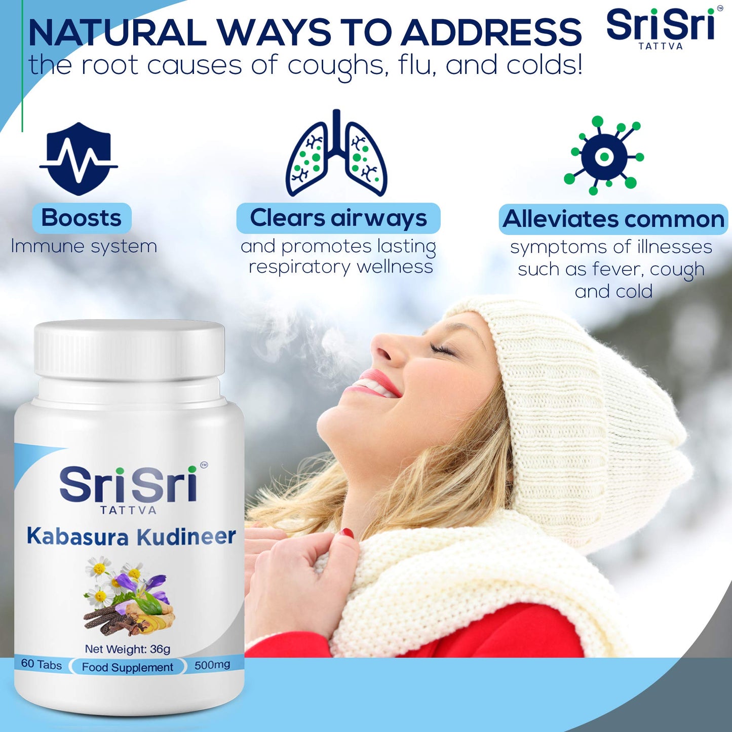 Sri Sri Products Kabasura Kudineer Immunity Booster - Respiratory Ailments 60 Tablets