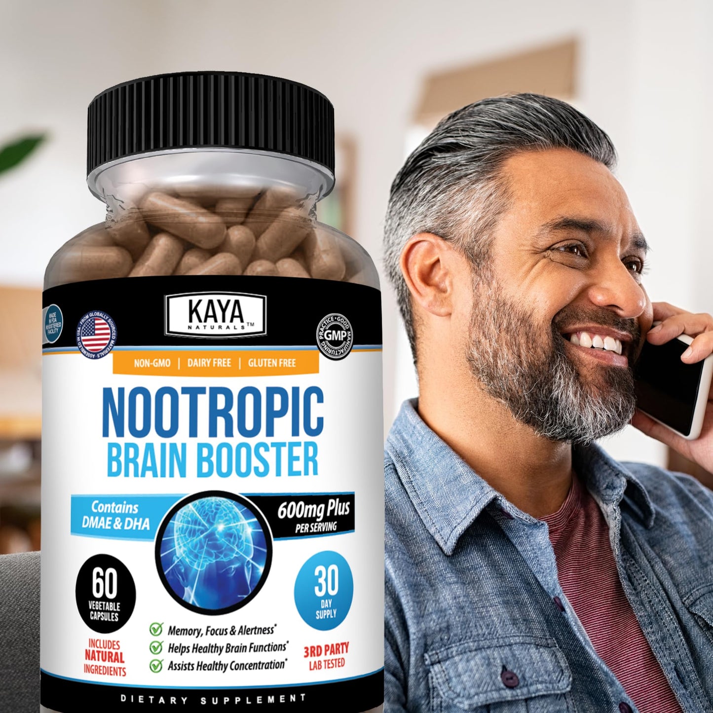 Kaya Naturals Nootropic Brain Booster Capsules, 60