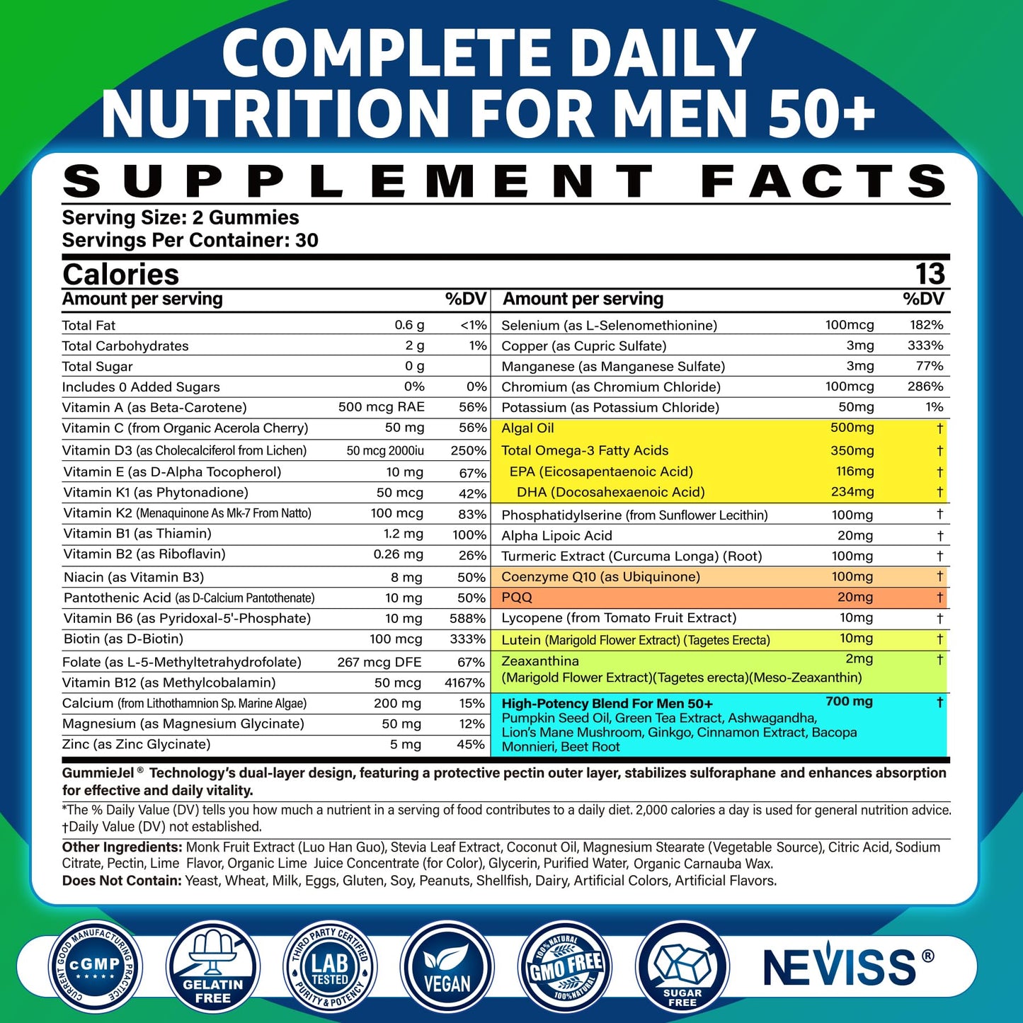 NEVISS Men's 50 Plus Multivitamin Gummy, 60 Count