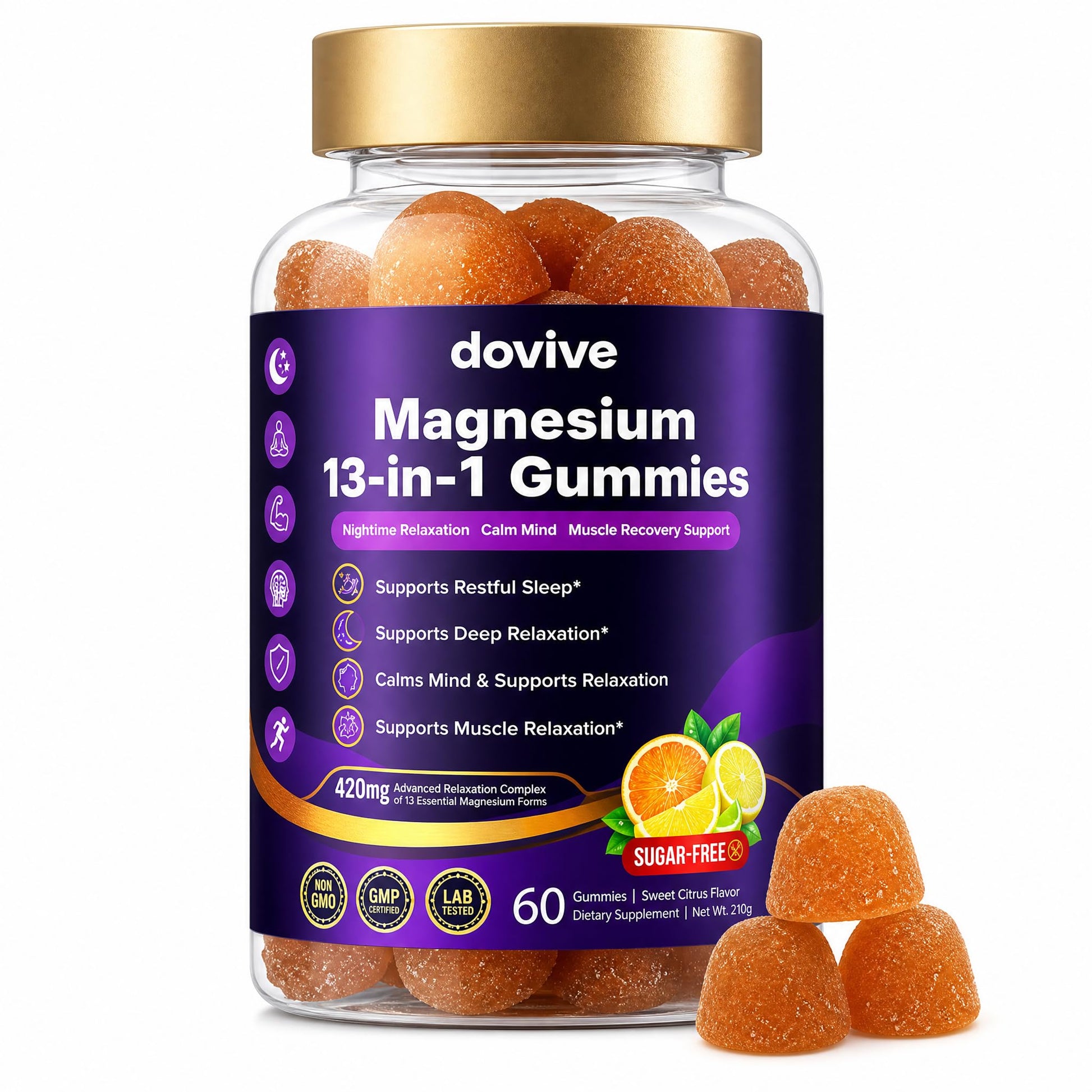 DOVIVE Magnesium Gummies with L-Theanine 200mg, 60 Gummies