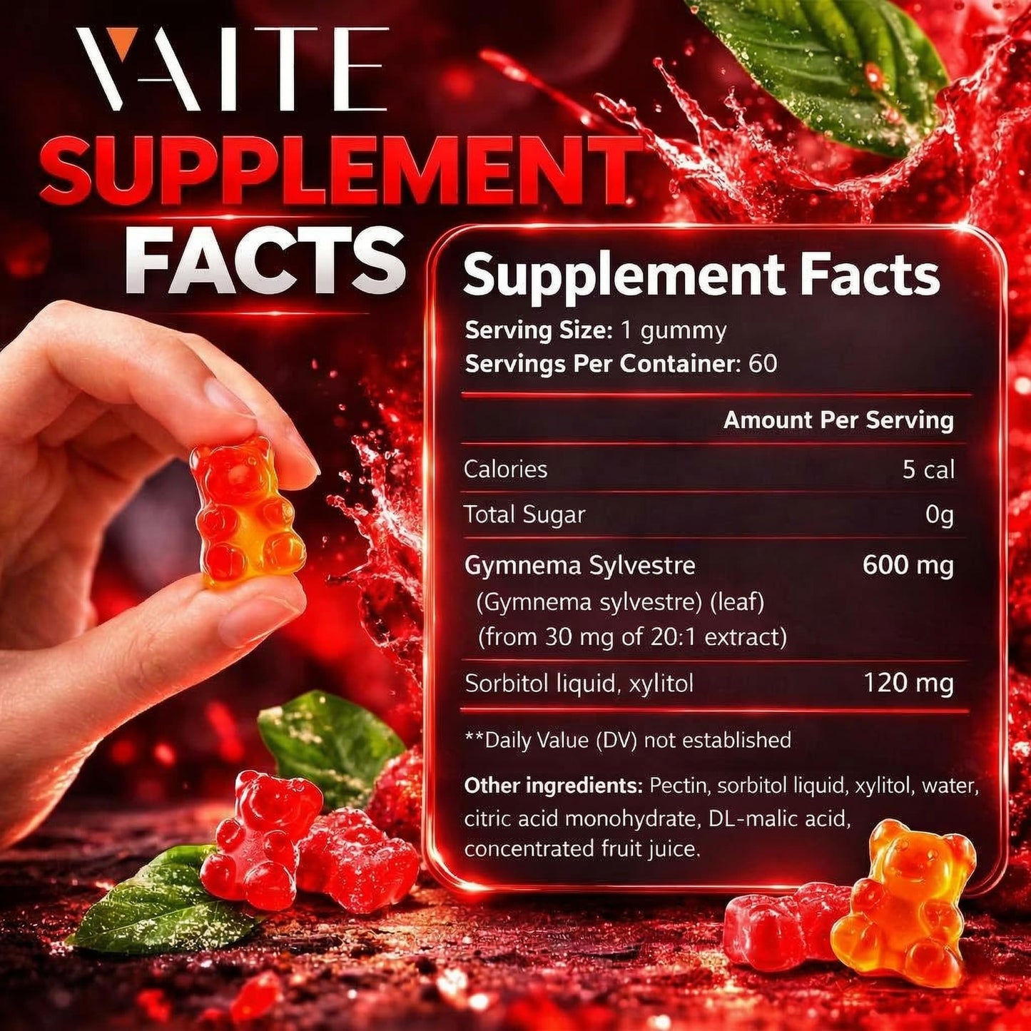VAITE Gymnema Sylvestre Gummies, 60 Count