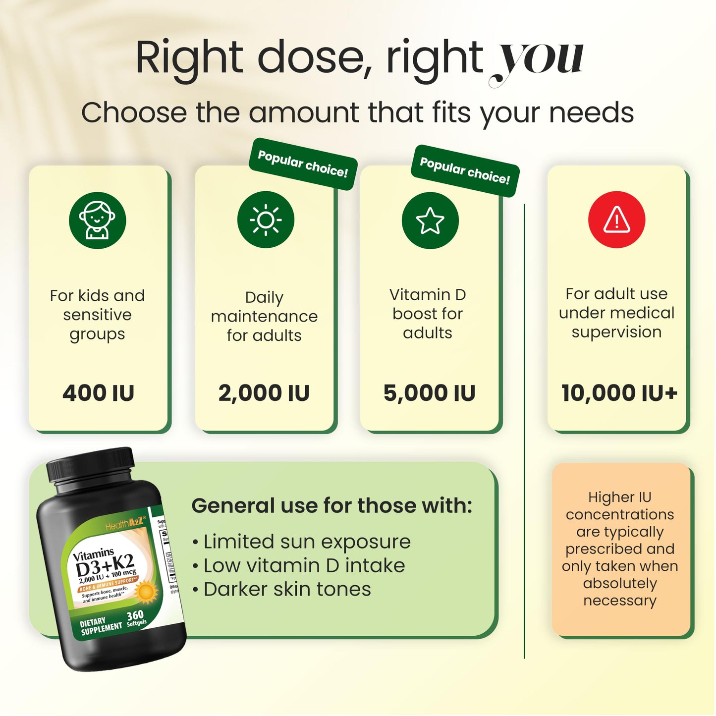 HealthA2Z Vitamin D3 (2,000 IU) + K2 (100 mcg) Softgels, 360 Count