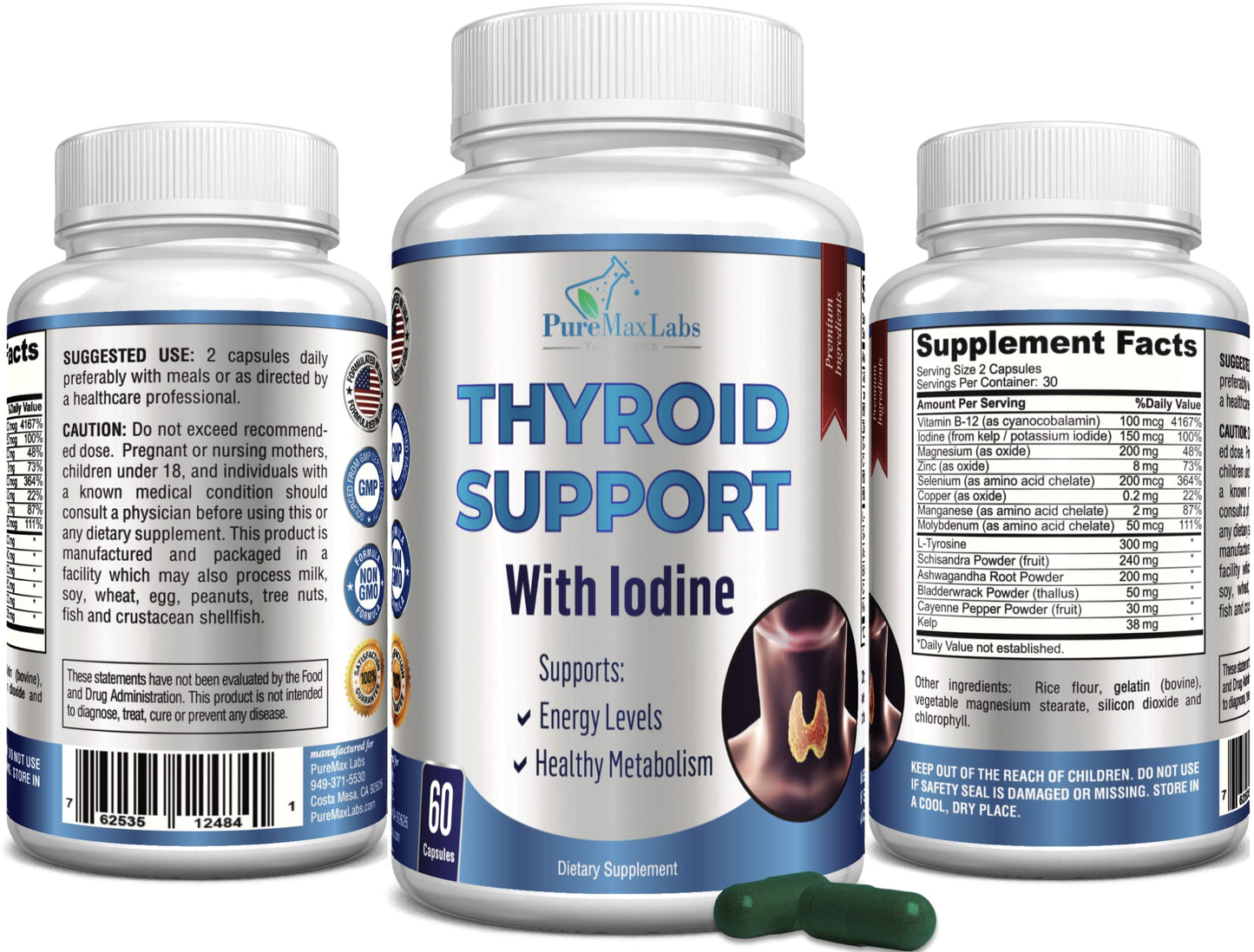YUMMYVITE Thyroid Support with Iodine Capsules, 60 Capsules