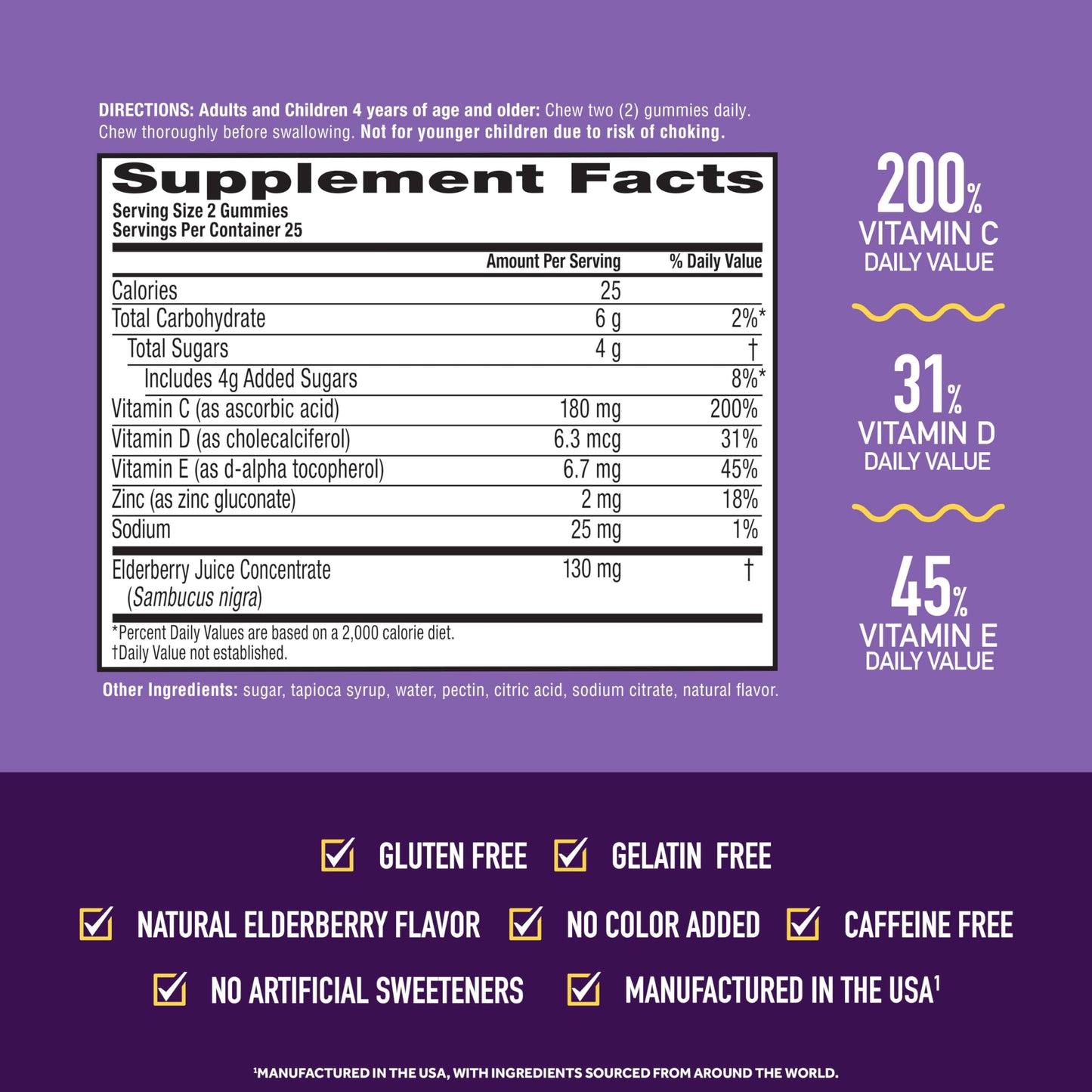 Airborne Elderberry + Zinc & Vitamin C Gummies for Adults Immune Support 130 Gummies