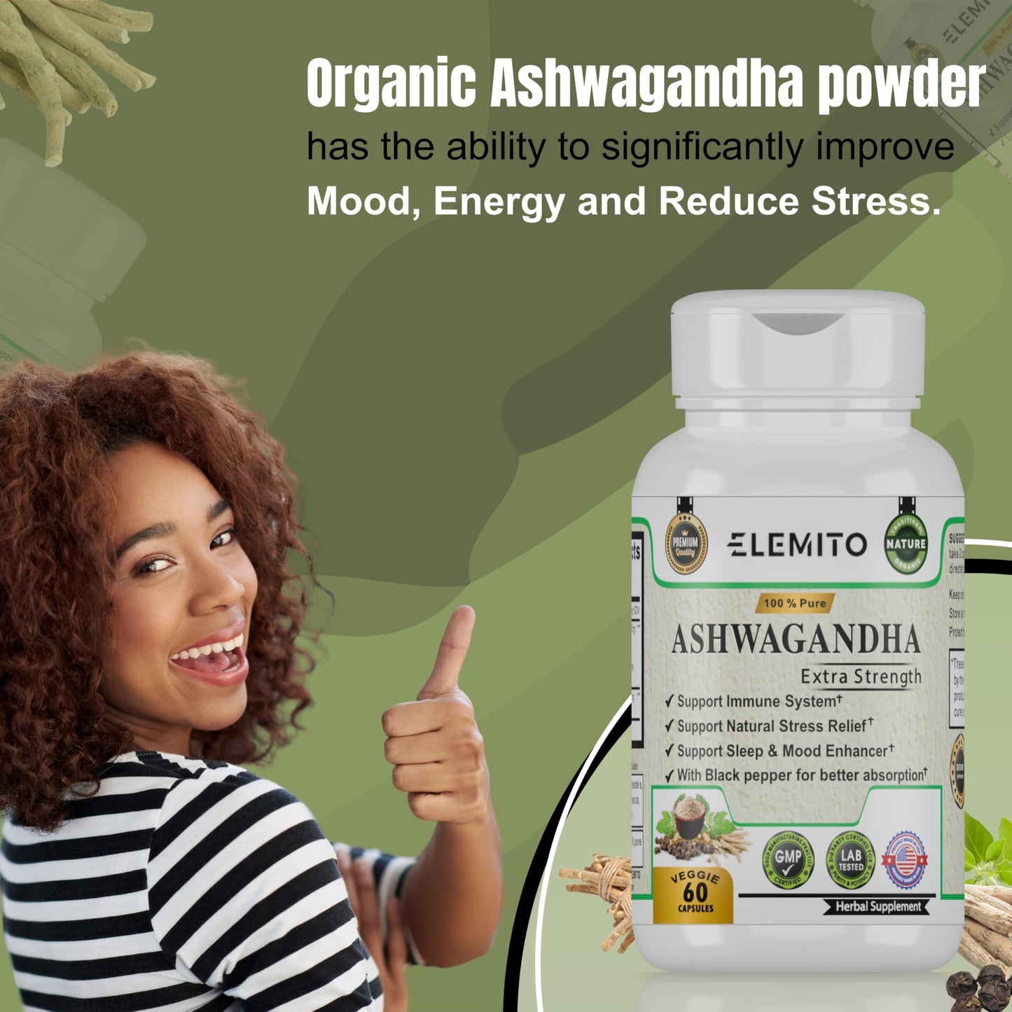 ELEMITO Ashwagandha Extra Strength 60 Capsules