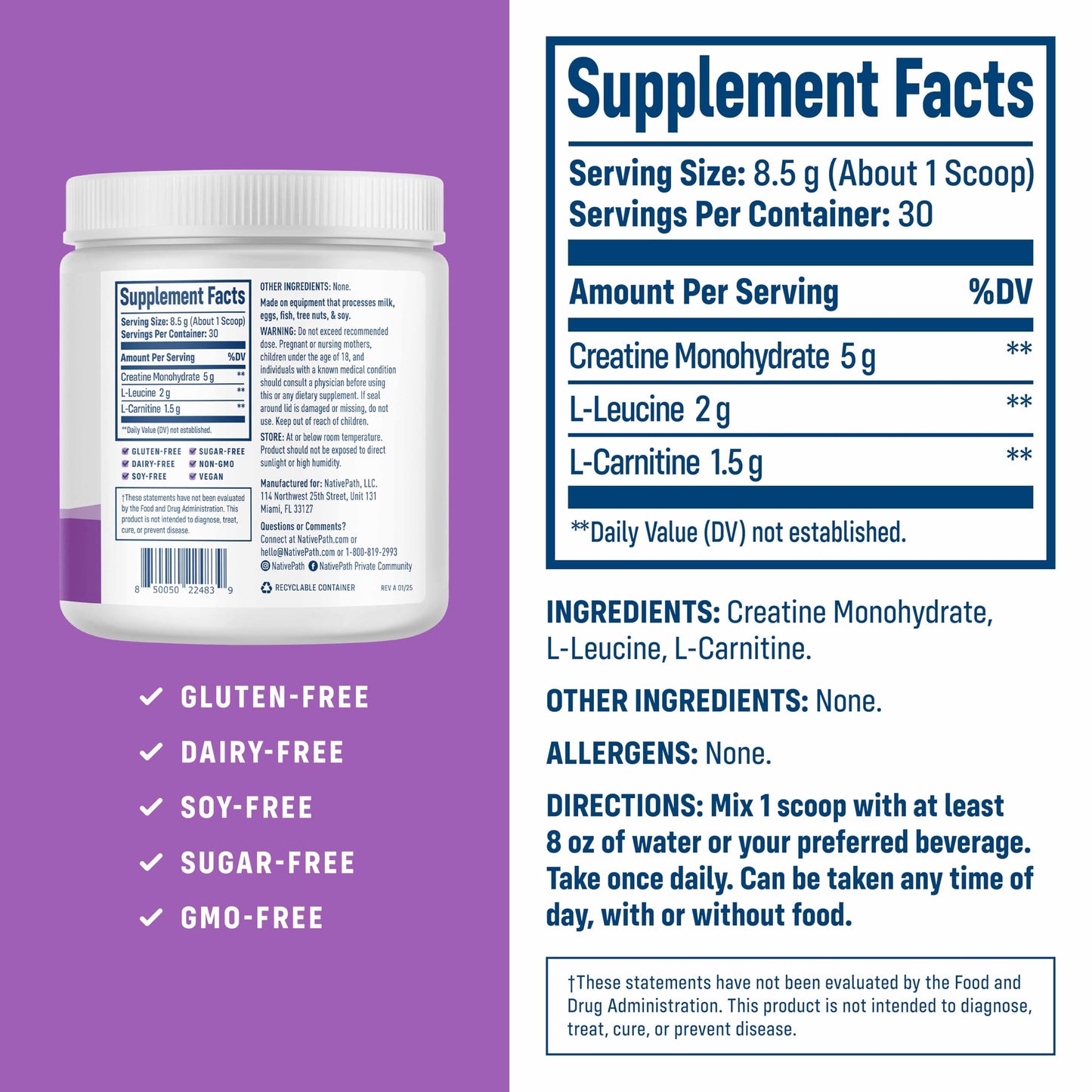 NativePath Creatine Monohydrate Powder 9 oz