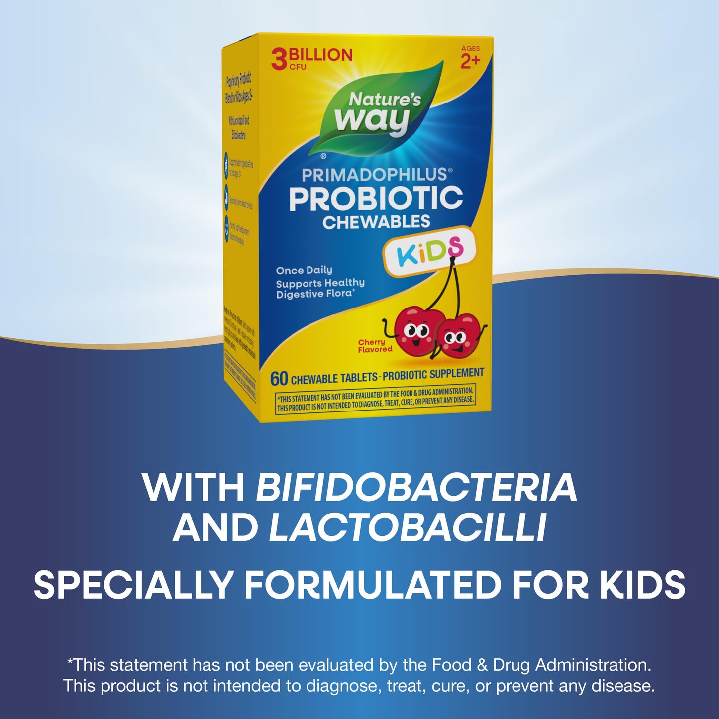 Nature's Way Primadophilus Probiotic Kids - Once Daily - 3 Billion CFU - Cherry Flavored Probiotic Tablets, 60 Count