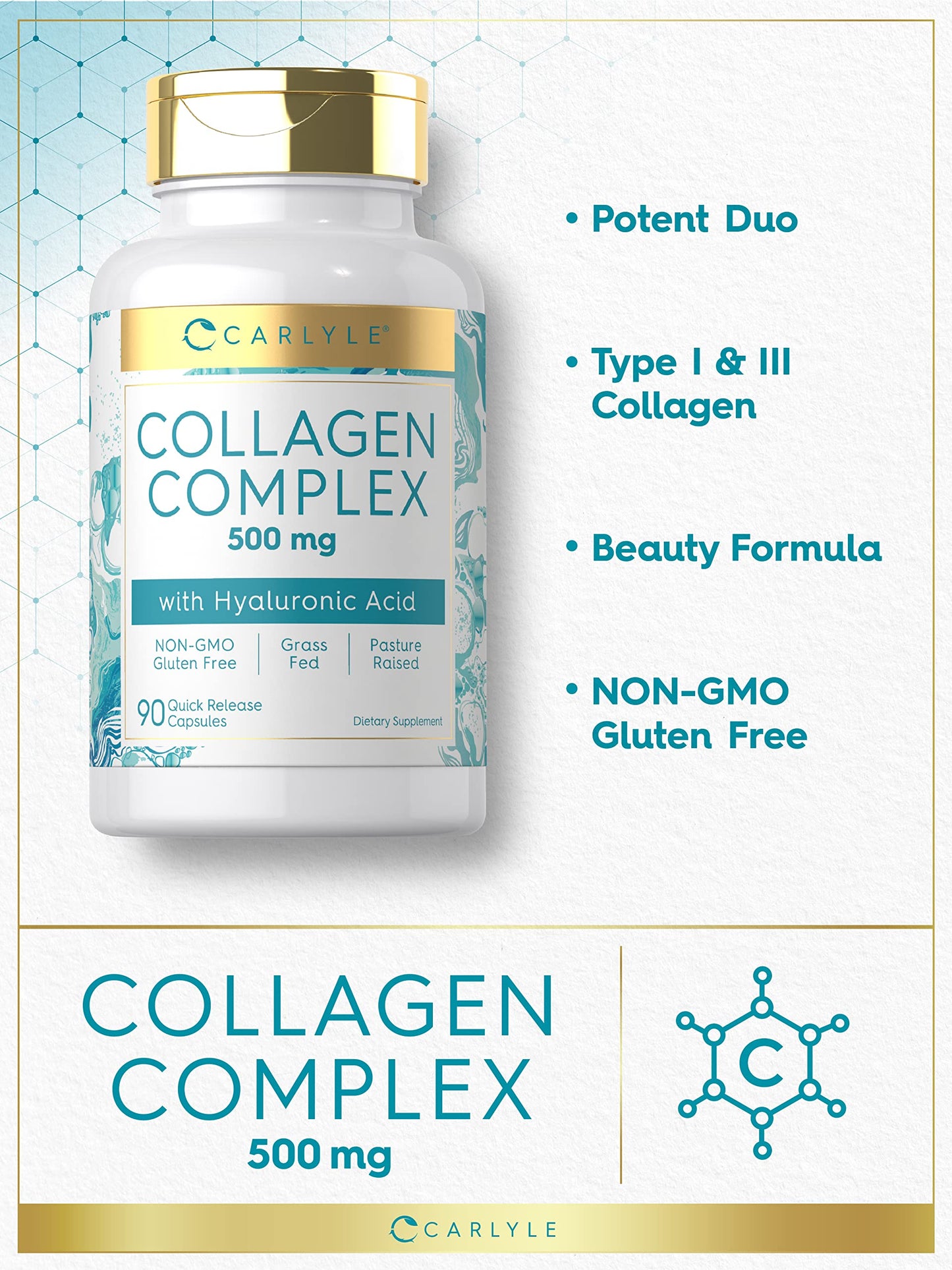 Carlyle Collagen Capsules with Hyaluronic Acid 500mg, 90 Capsules