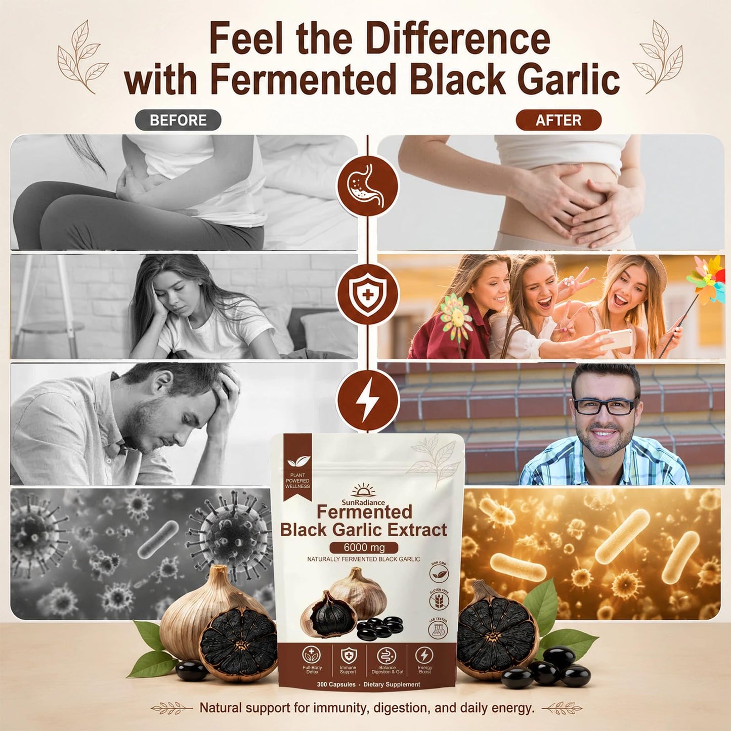 Sun Radiance Black Garlic Extract Aged Garlic Supplement Softgels, 300