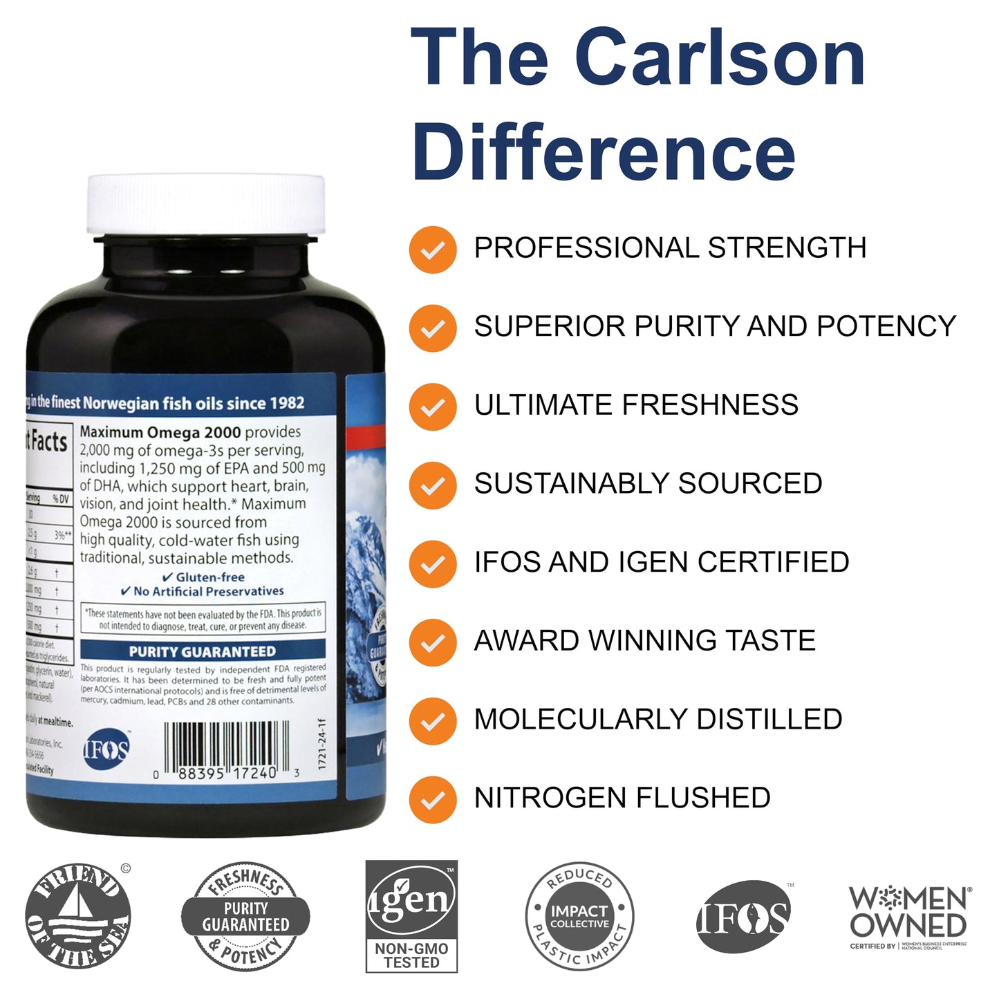 Carlson Maximum Omega 2000 Omega-3 Fish Oil Capsules, 90 Count