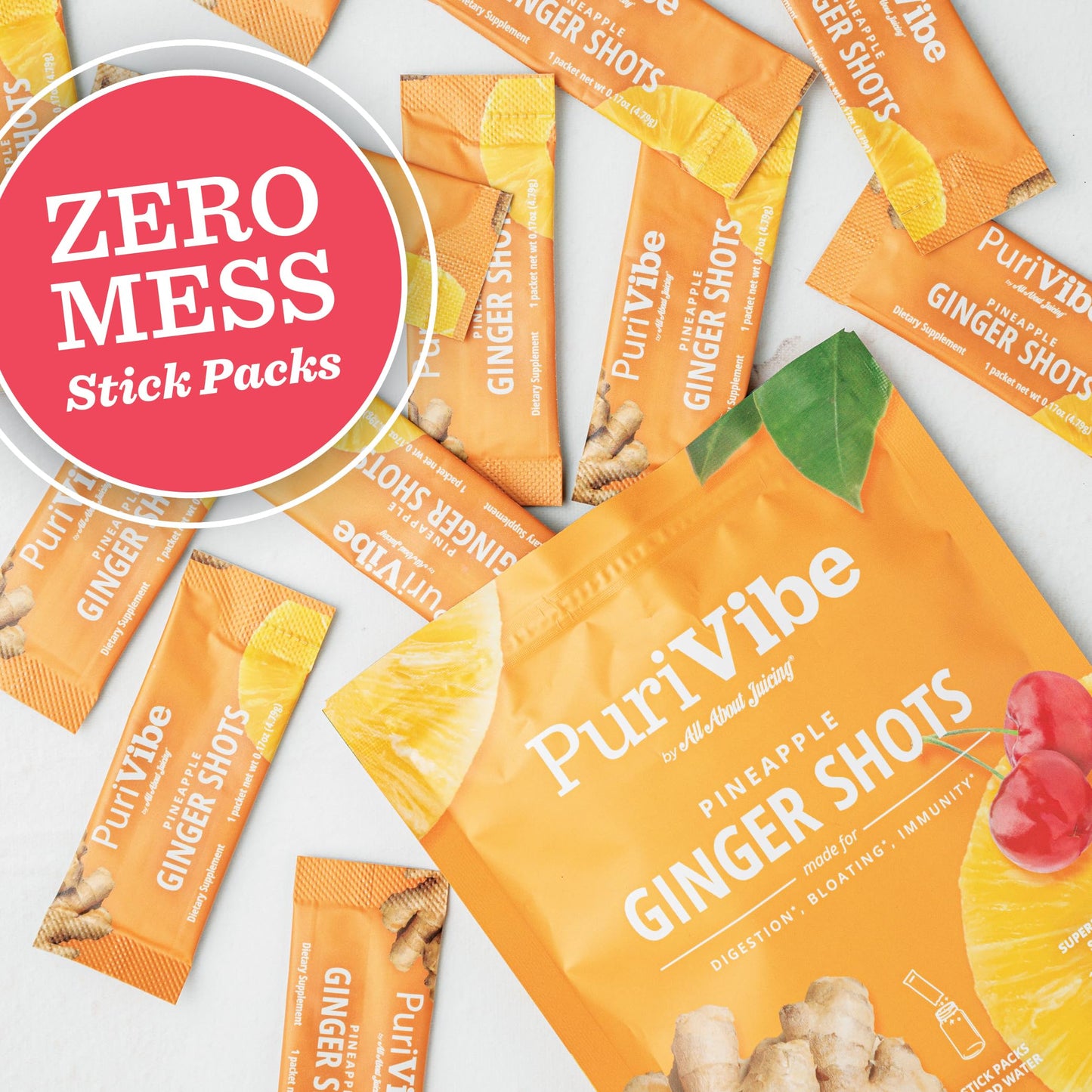 All About Juicing PuriVibe Ginger Shots Powder Pineapple Turmeric Immunity 2.5