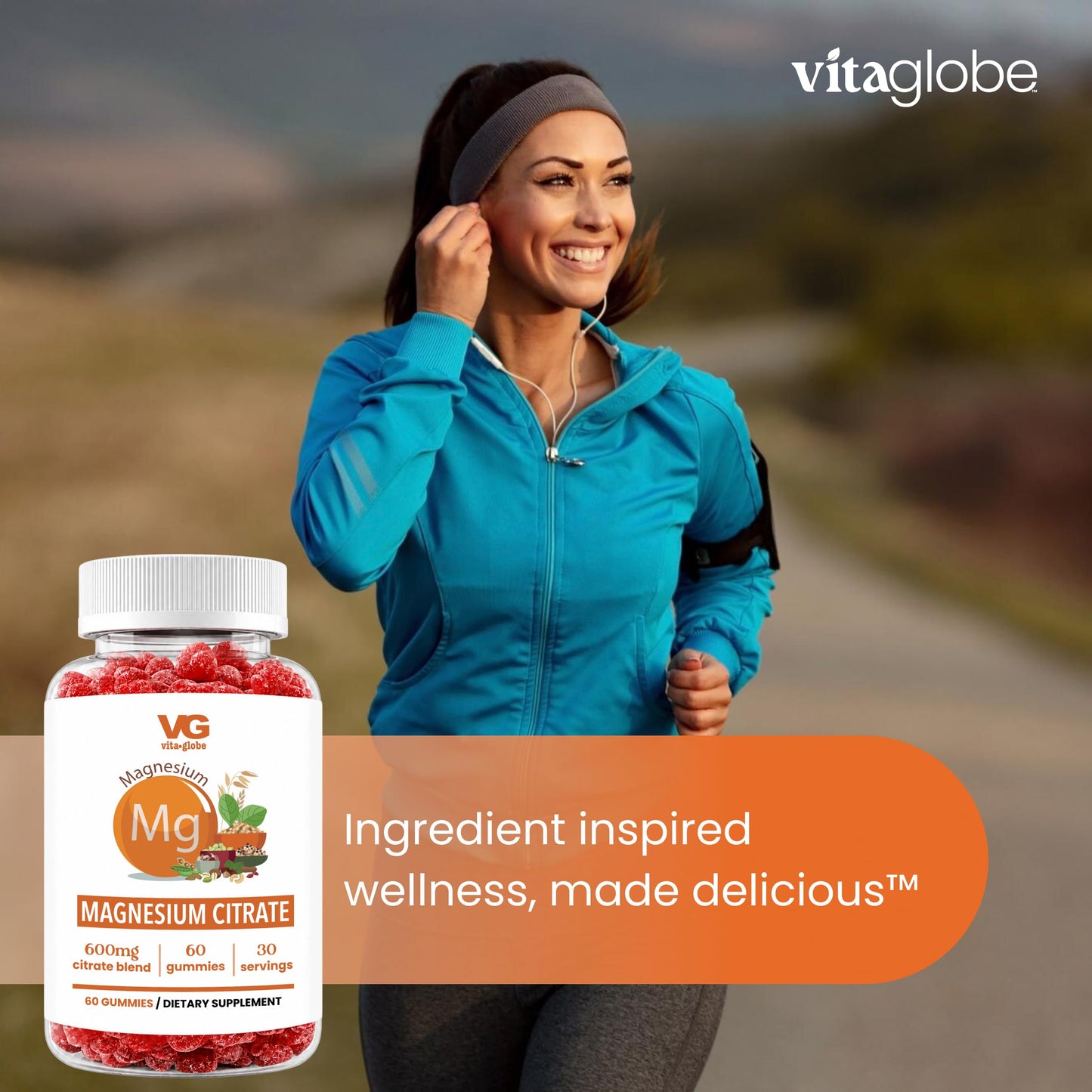 Vita Globe Magnesium Citrate Gummies 70mg, Sleep & Calm Support, Non-GMO, 60 Gummies