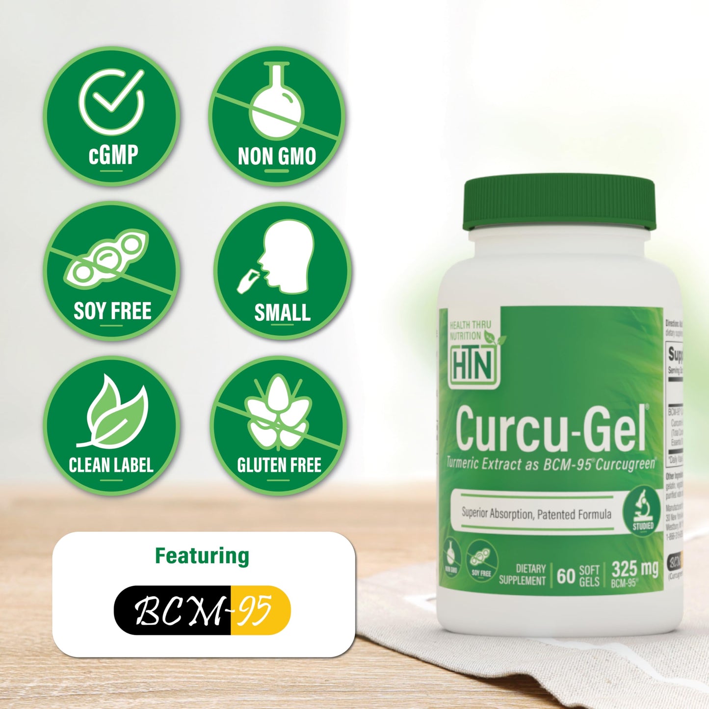 Health Thru Nutrition Curcu-Gel Turmeric Curcumin Complex BCM-95 325 mg Softgels, 60 Count