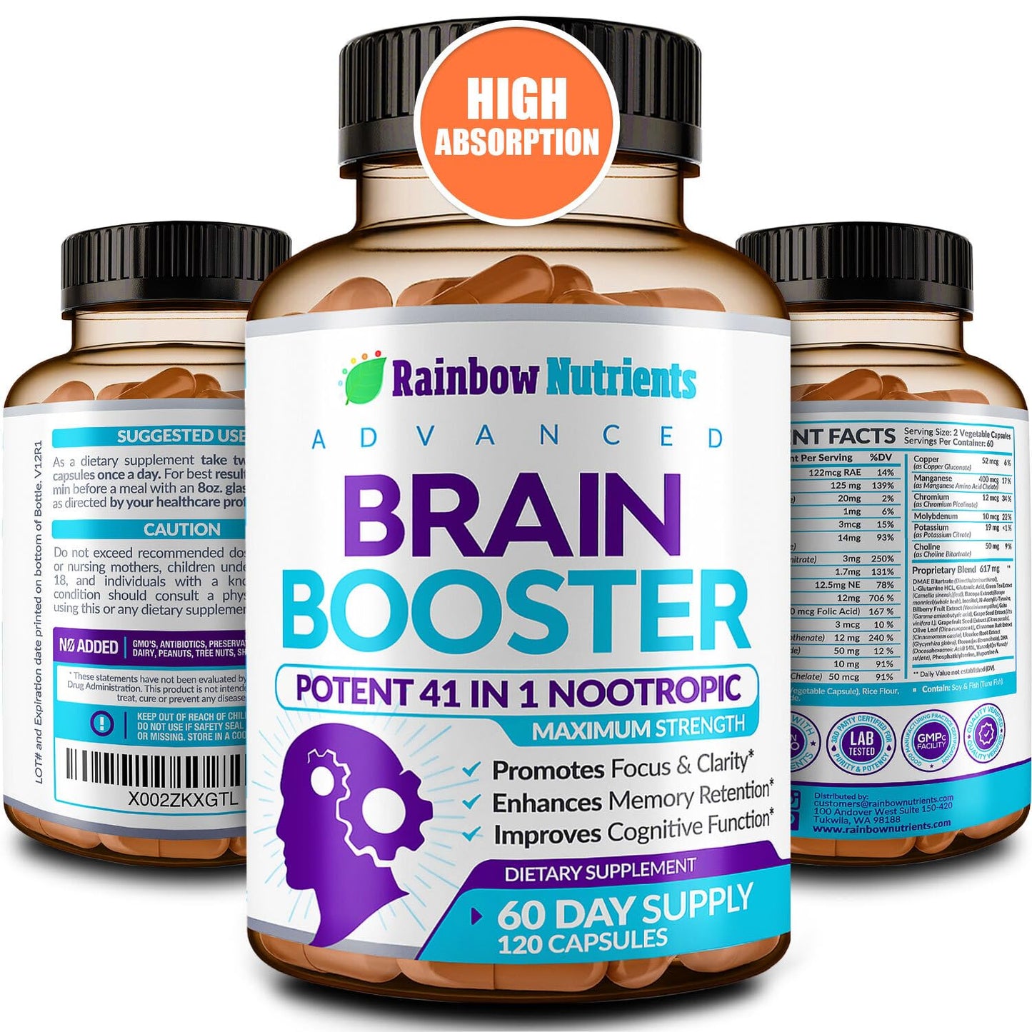 Rainbow Nutrients, LLC 40-in-1 Brain Booster 120 Capsules