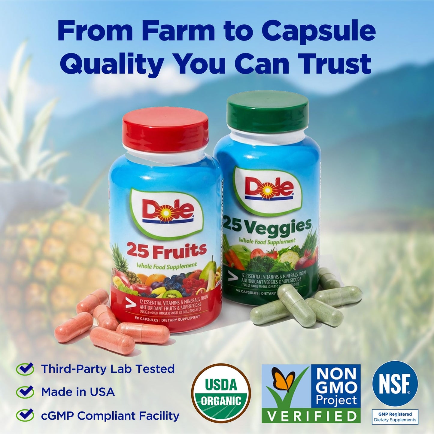 Dole Daily Fruits and Veggies Supplement 180 Capsules