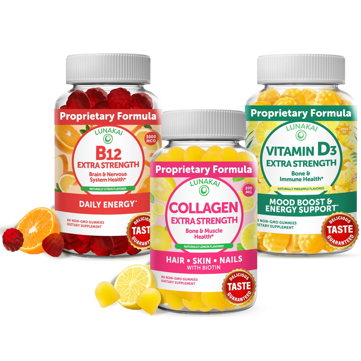 Lunakai Collagen, Vitamin D3 and Vitamin B12 Bundle Gummies 450-count