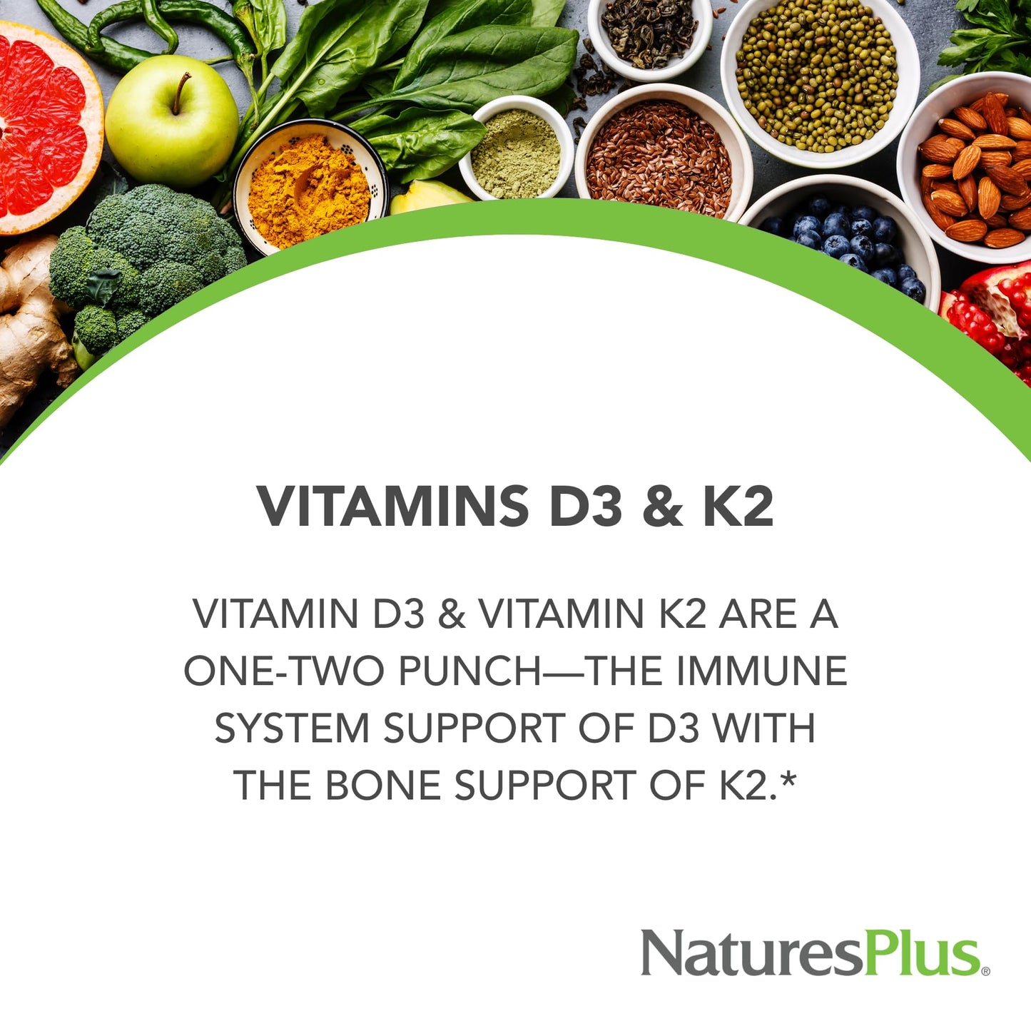NaturesPlus Vitamins D3 & K2 Tablets 90 Count