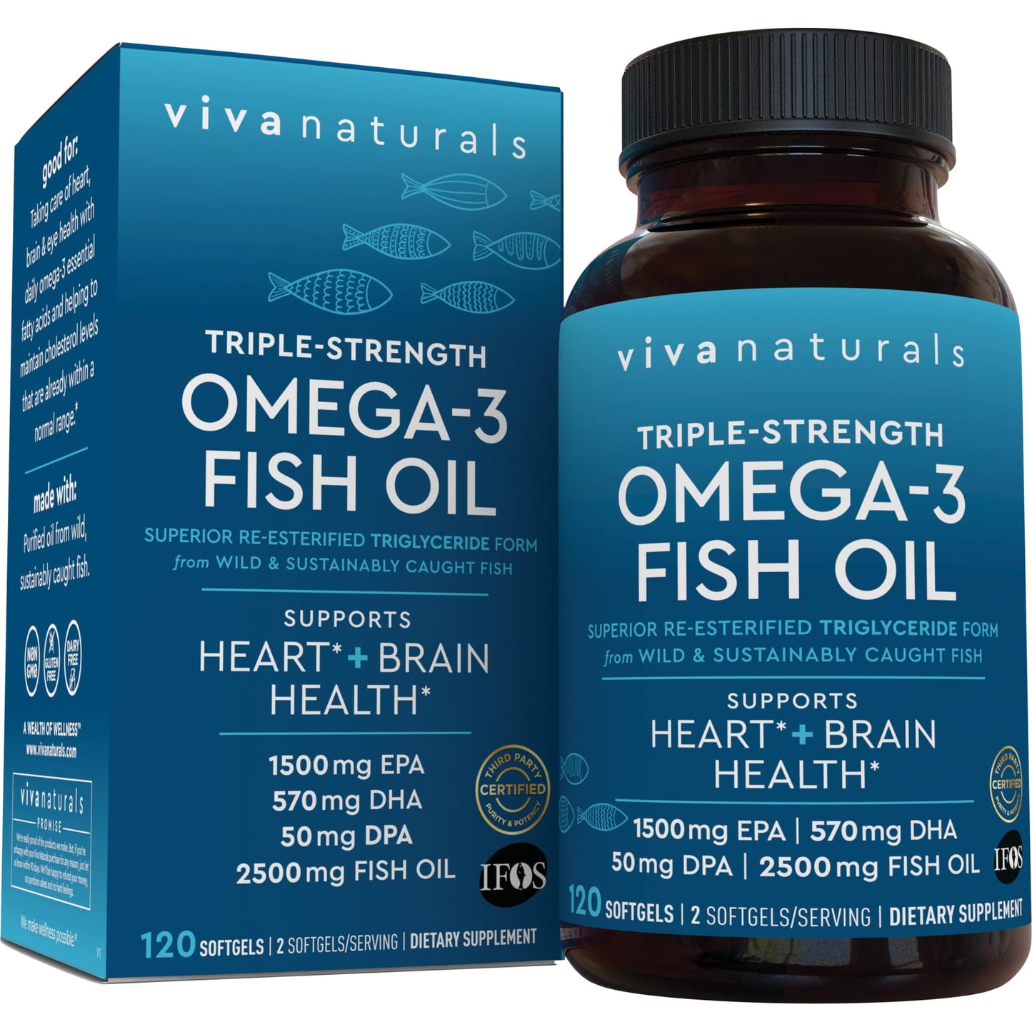 Viva Naturals Omega 3 Fish Oil Supplement Softgels, 120 Count