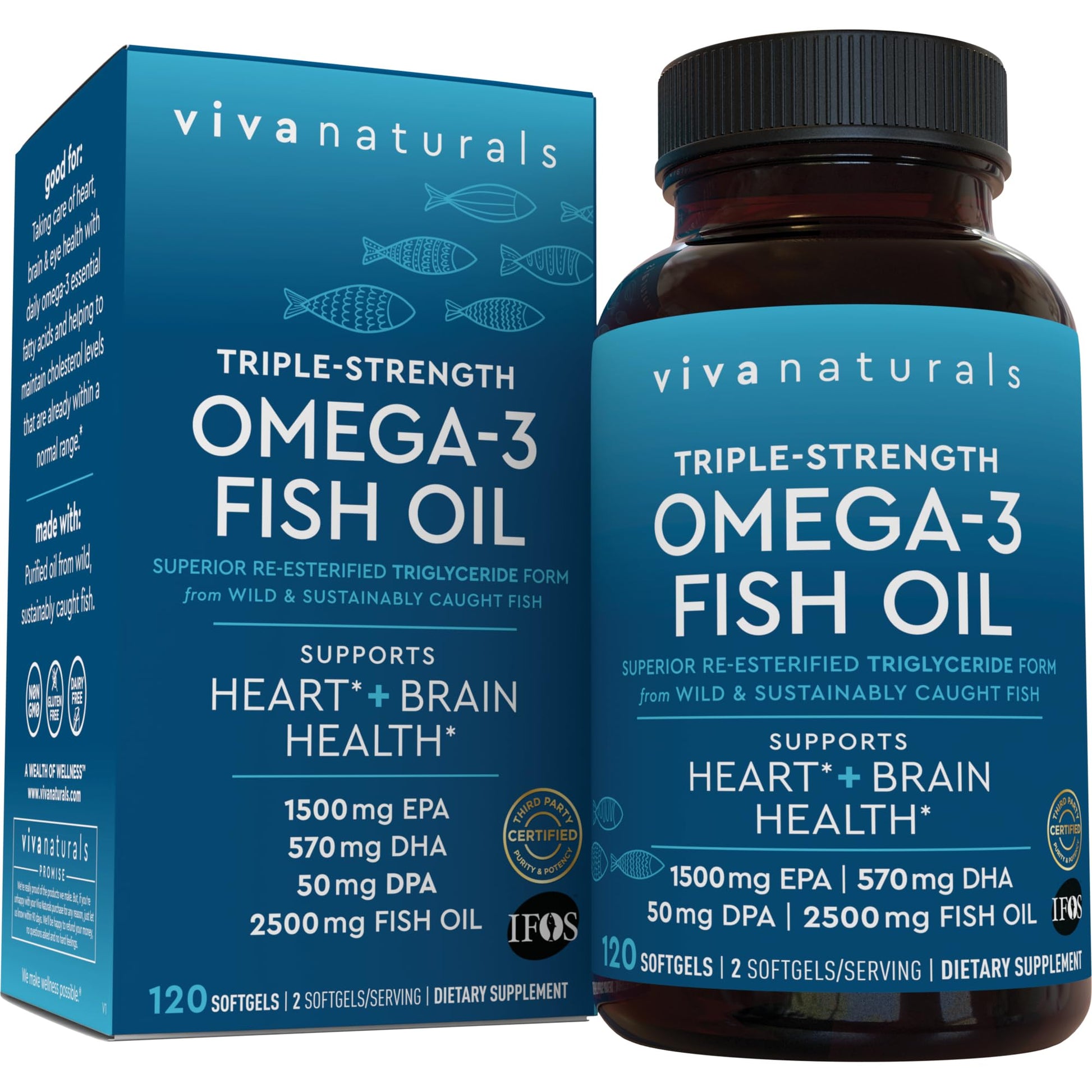 Viva Naturals Omega 3 Fish Oil Supplement Softgels, 120 Count