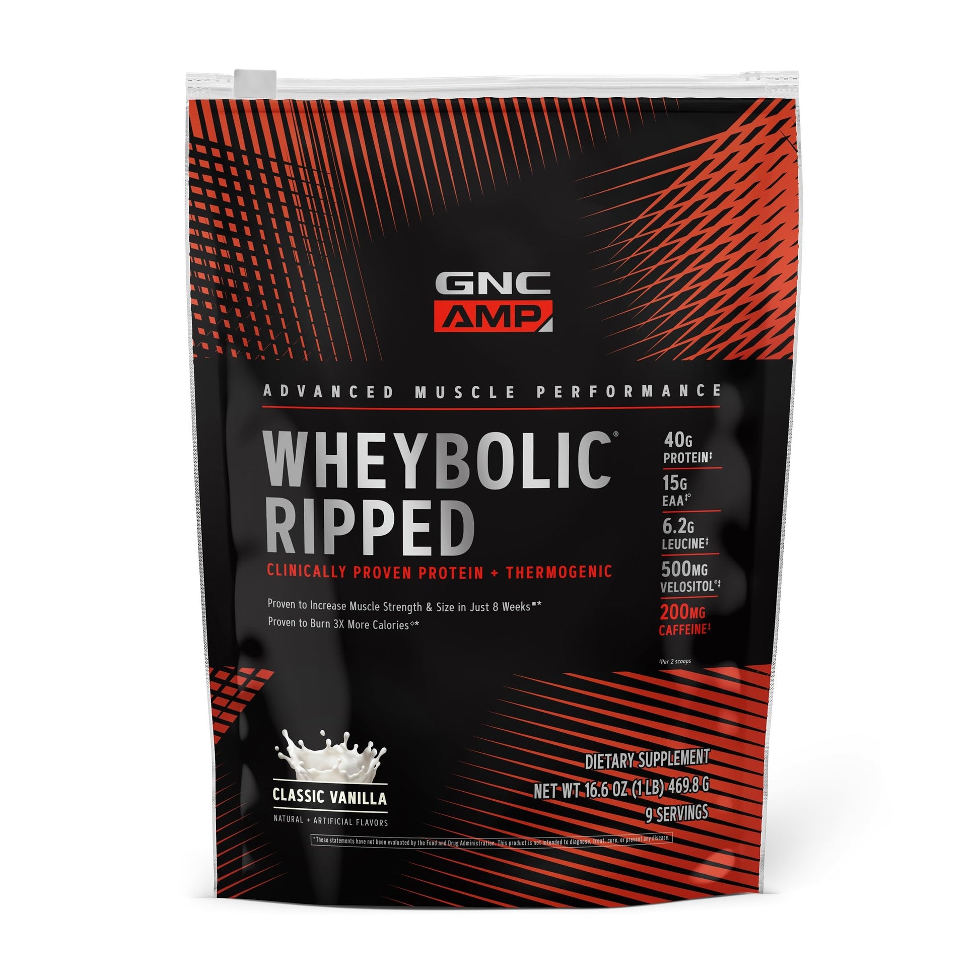 GNC AMP Wheybolic Ripped - Classic Vanilla Whey Protein Powder, 16.6