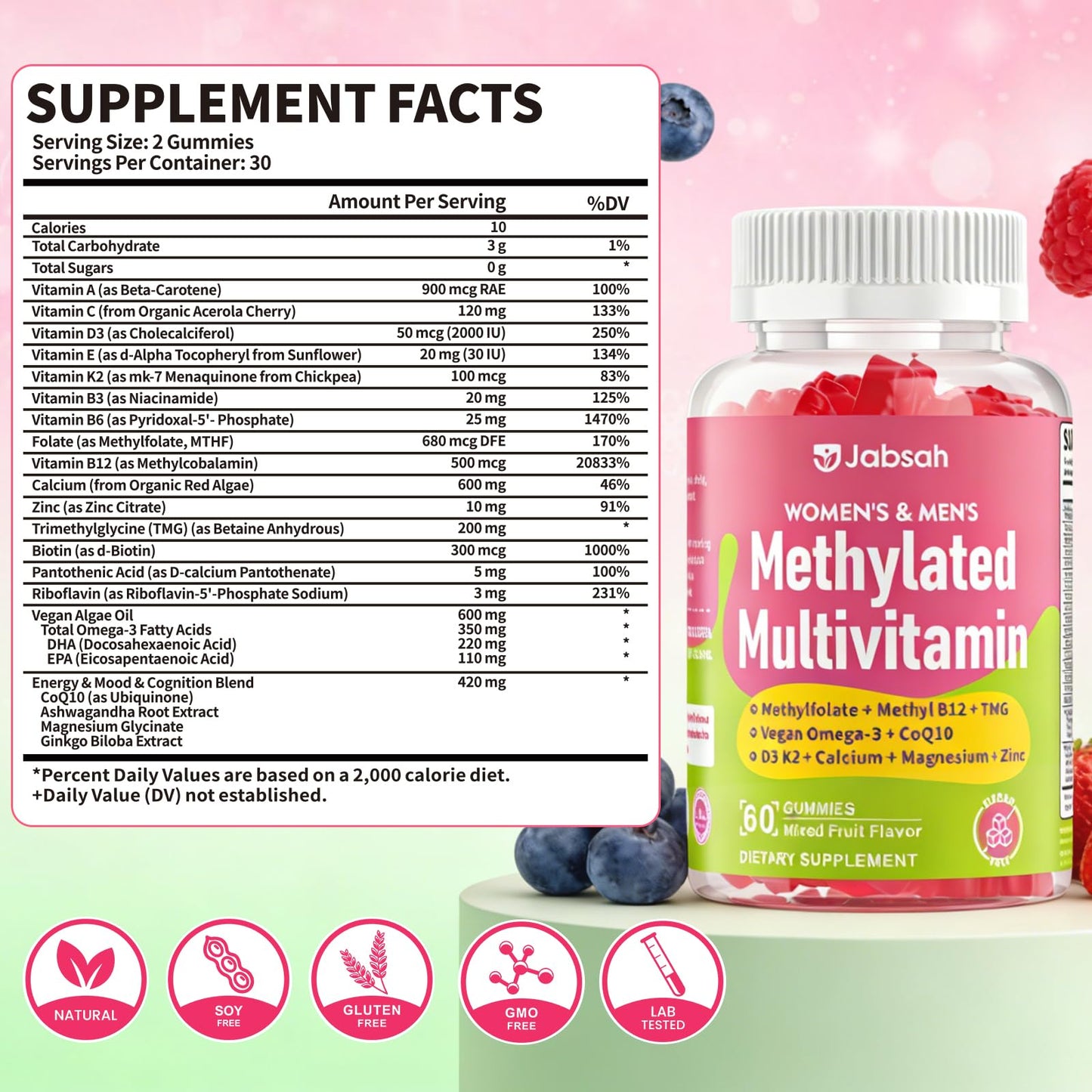 Jabsah Methylated Vitamin B Complex Gummies, 60 Count