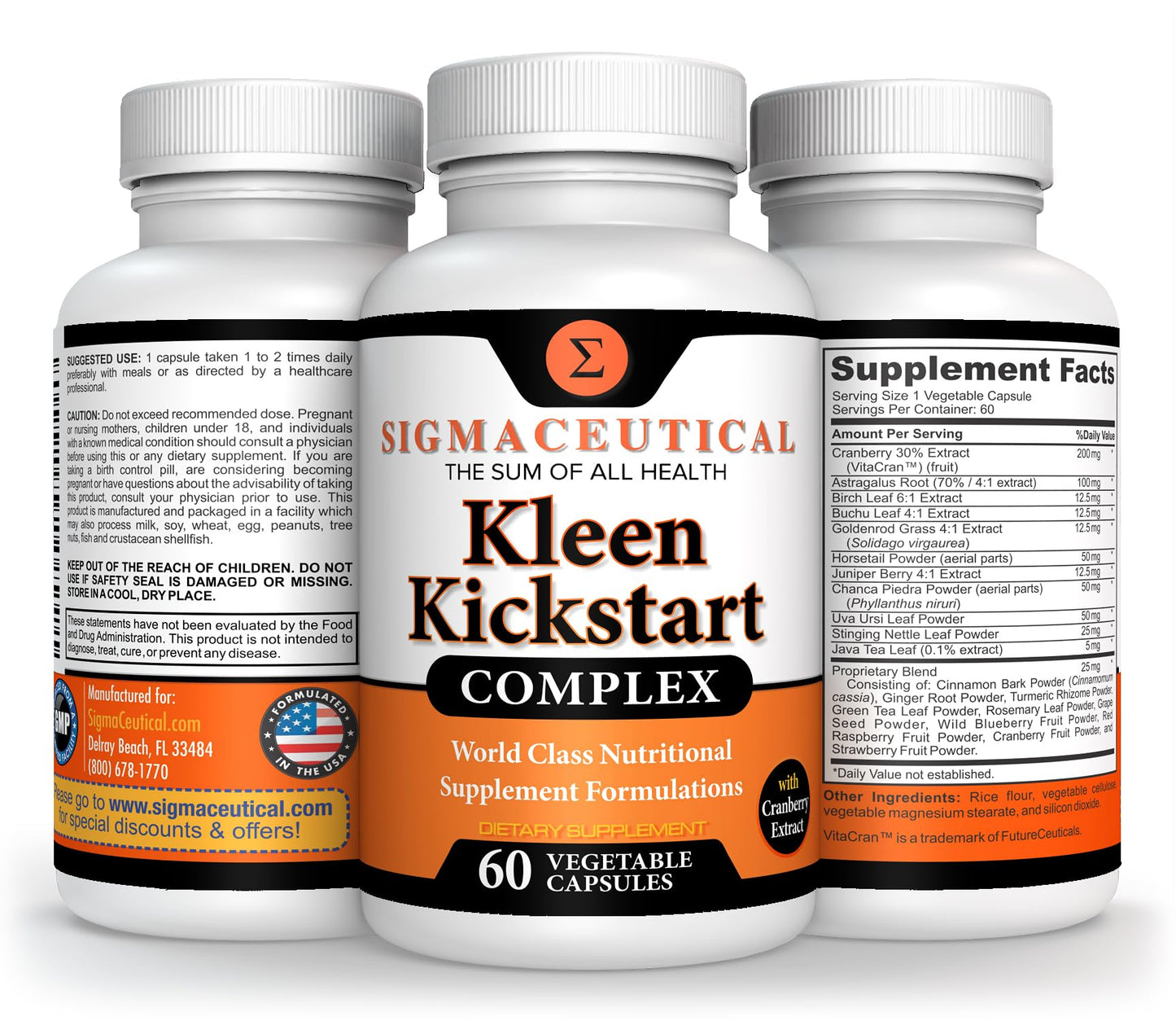 Sigmaceutical Kidney Cleanse Supplement – Advanced Herbal Formula with Cranberry Extract for Kidney Support, Urinary Tract Health & Fluid Balance, Capsules, 60 Count