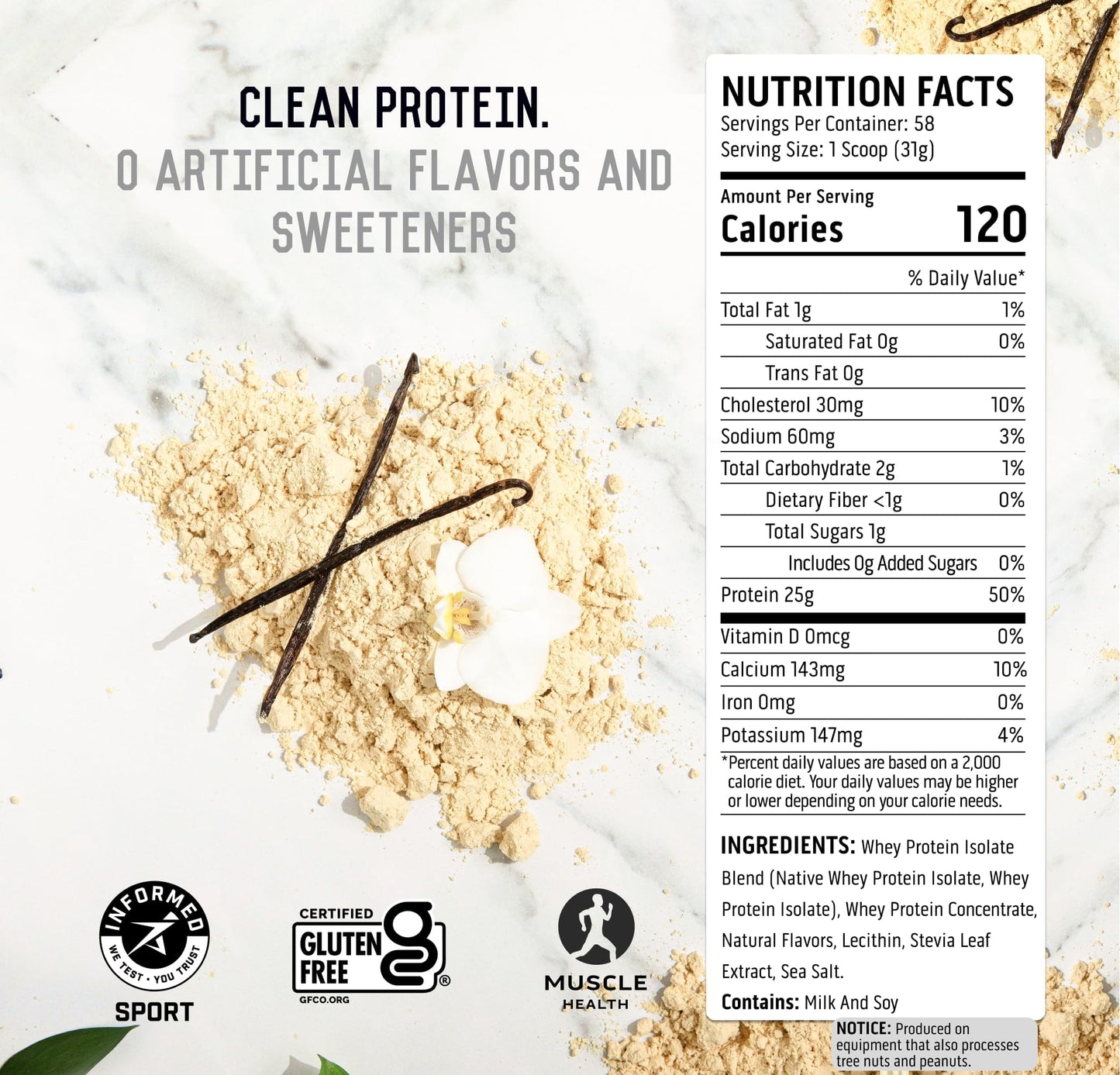 Ascent 100% Whey Native Whey Protein Blend Powder, Vanilla Bean, 64 Servings