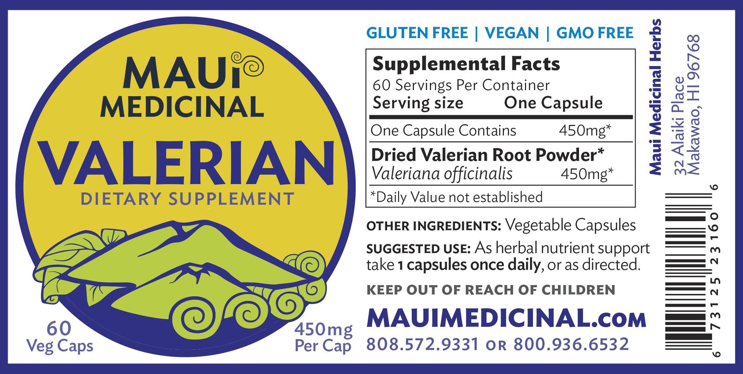 Maui Medicinal Herbs Valerian Root 60 Veggie Capsules
