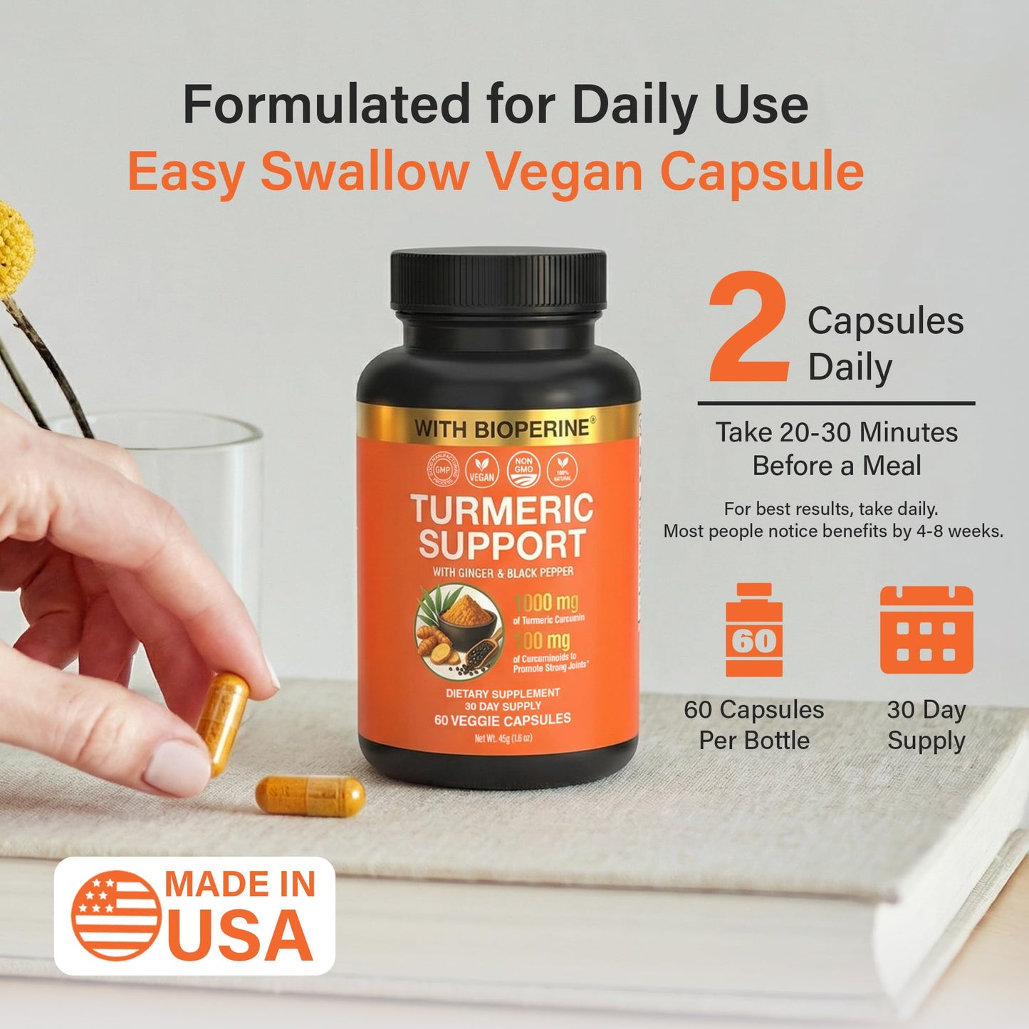 SS Sleeve Stars Turmeric Curcumin Capsule with Ginger & Black Pepper Bioperine, 1000mg, 1 Count