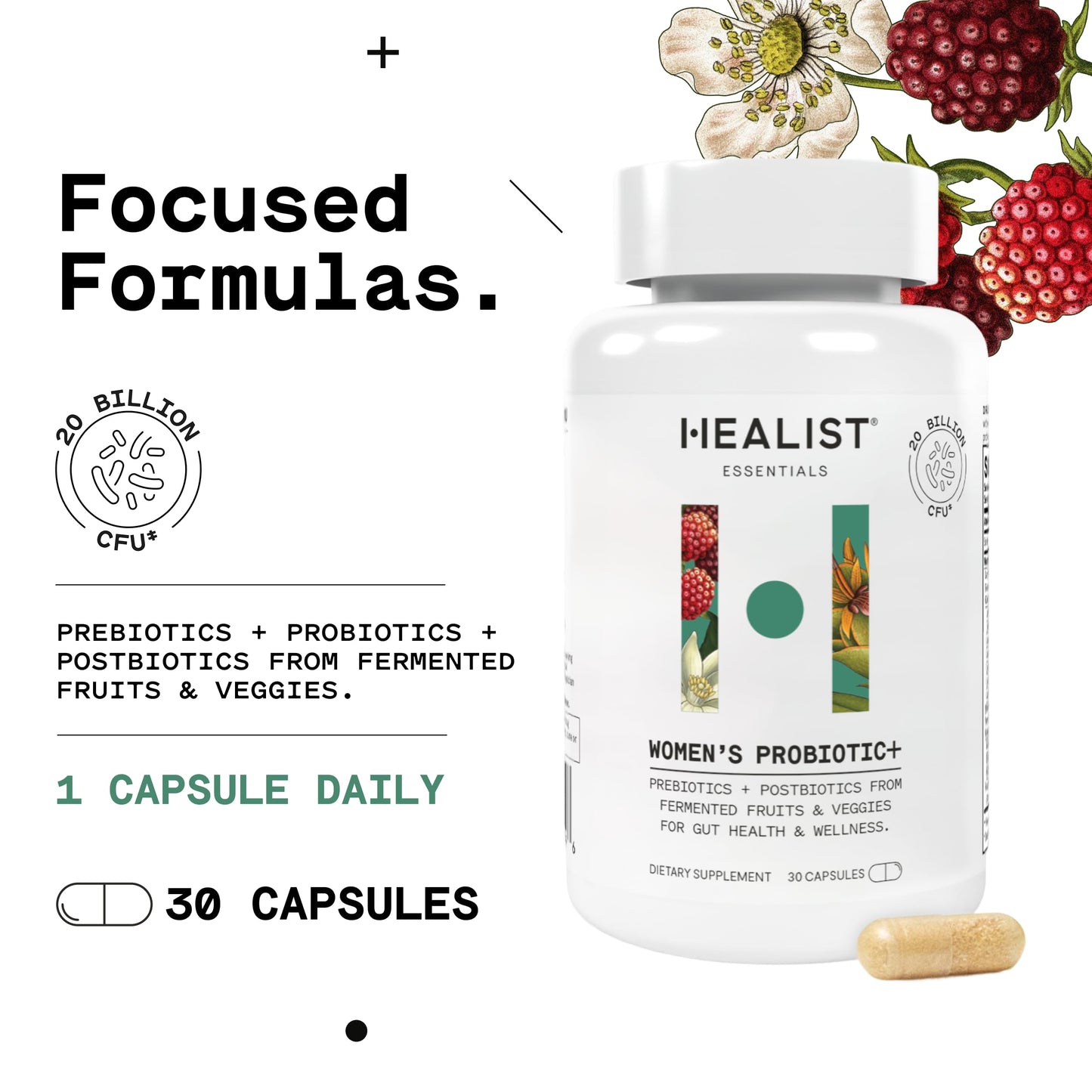 Healist Advanced Naturals Probiotics for Women - 20 Billion CFU with Prebiotics & Postbiotics, Immune & Gut Health, Vaginal Probiotics for UT Support, pH Balance, Gluten Free, Vegan, Non-GMO, 30 Capsules